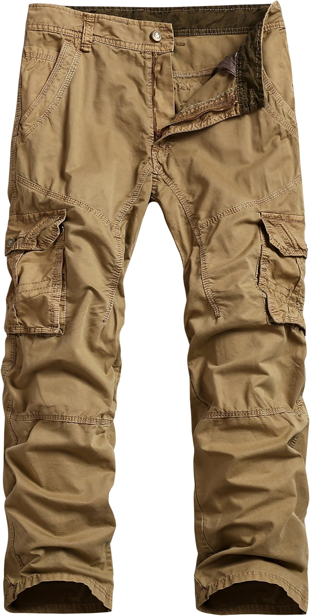 Benibos Mens Casual Military Army Style Cargo Camo Combat Work Pants Trousers No Belt (30, Khaki)