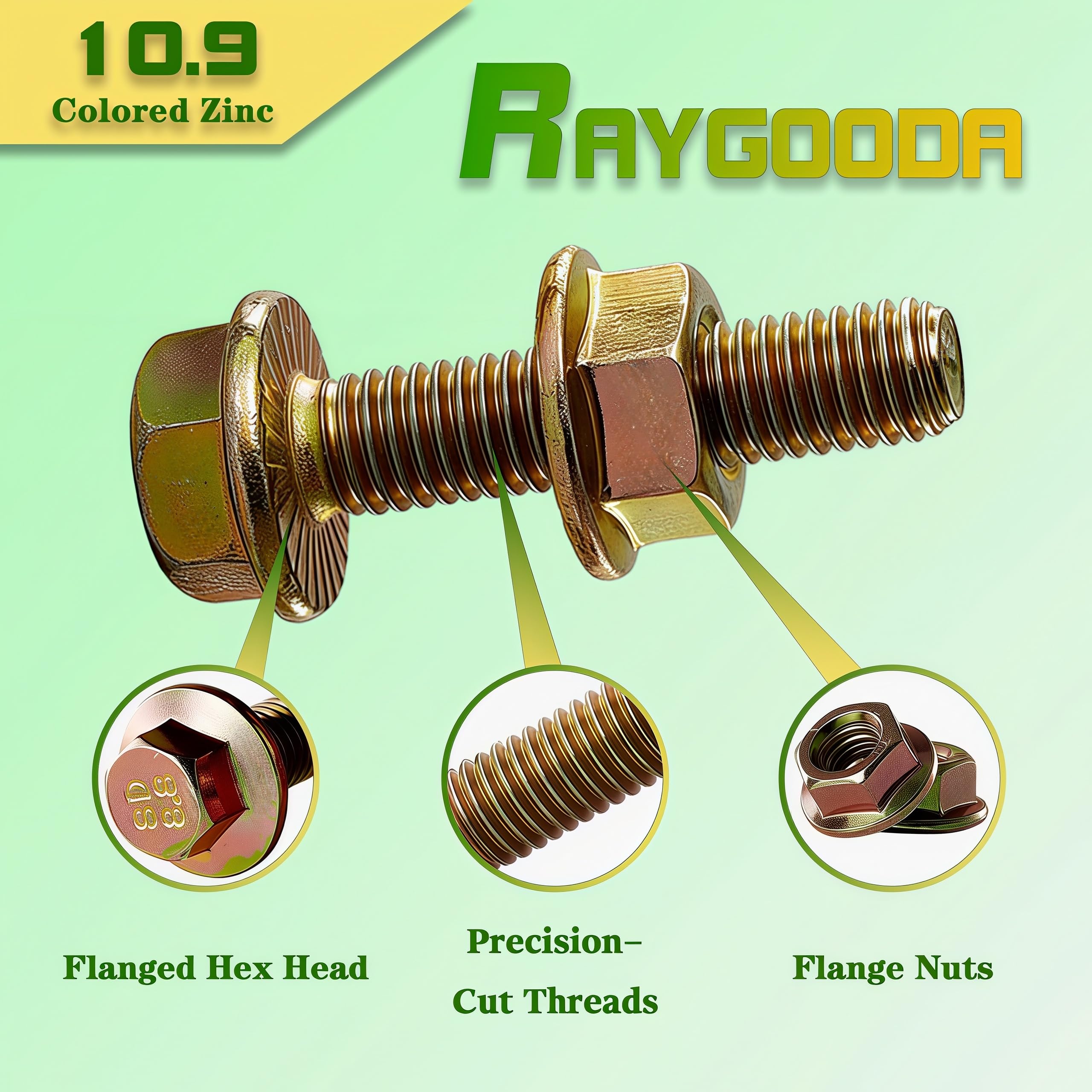 Set di viti e dadi a flangia M8 – 1,25 x 35 mm (8 set), classe di spessore 10,9, rivestimento in zinco colorato, filettatura completa, resistente alle vibrazioni, stabile, per applicazioni