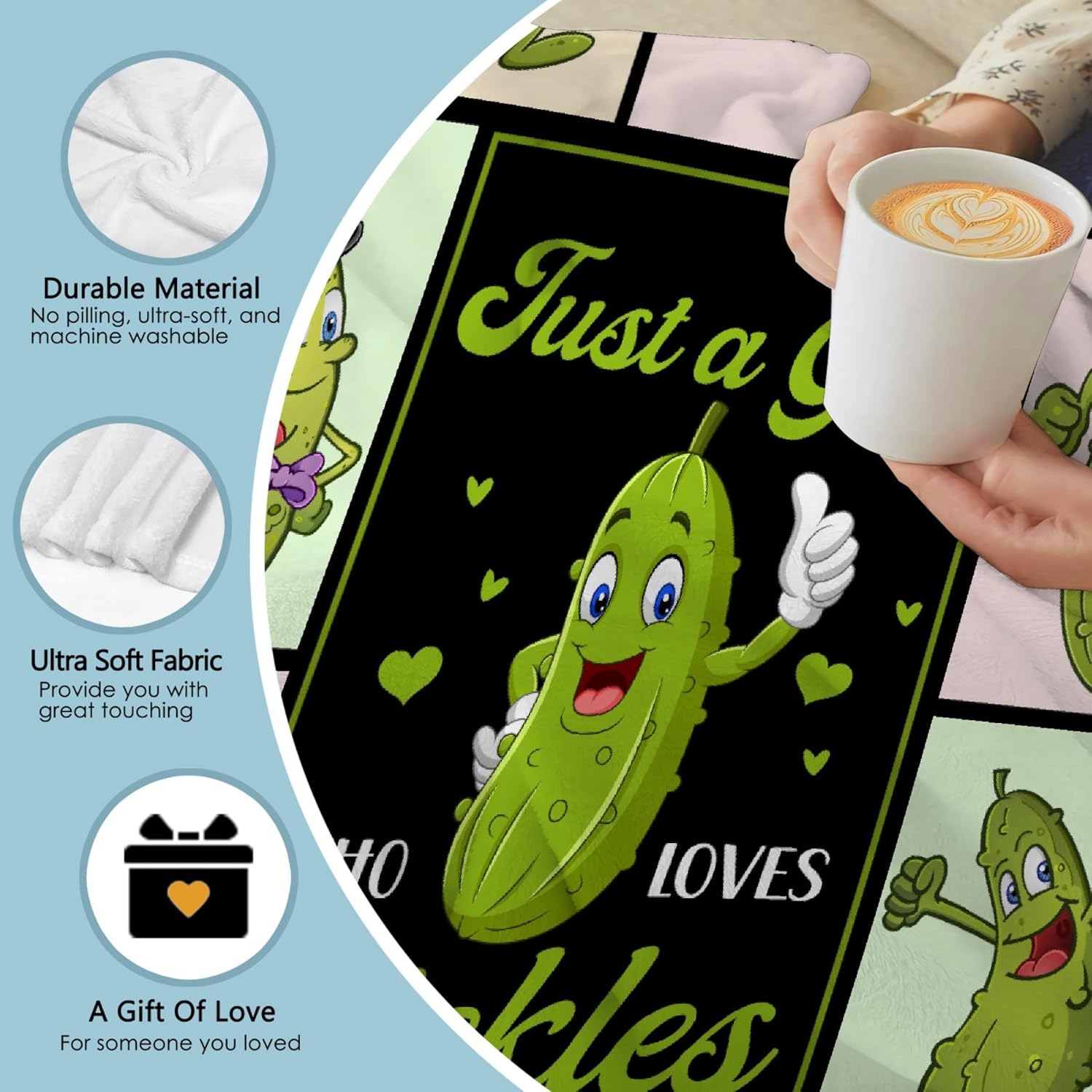 Just A Girl Who Loves Pickles Blanket Flannel Throw Blanket Ultra Soft Plush Bed Blanket for Home Decor - Quilt Blanket All Seasons for Couch Sofa Bed, 40"x50"-Kids/Throw Size