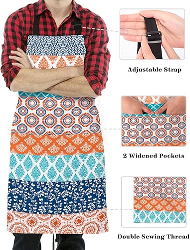 Miniatura 3 de Teal Orange Striped Bib Aprons with Pockets Waterproof, Adjustable Apron for Men Women Boho Modern Geometric Abstract Art