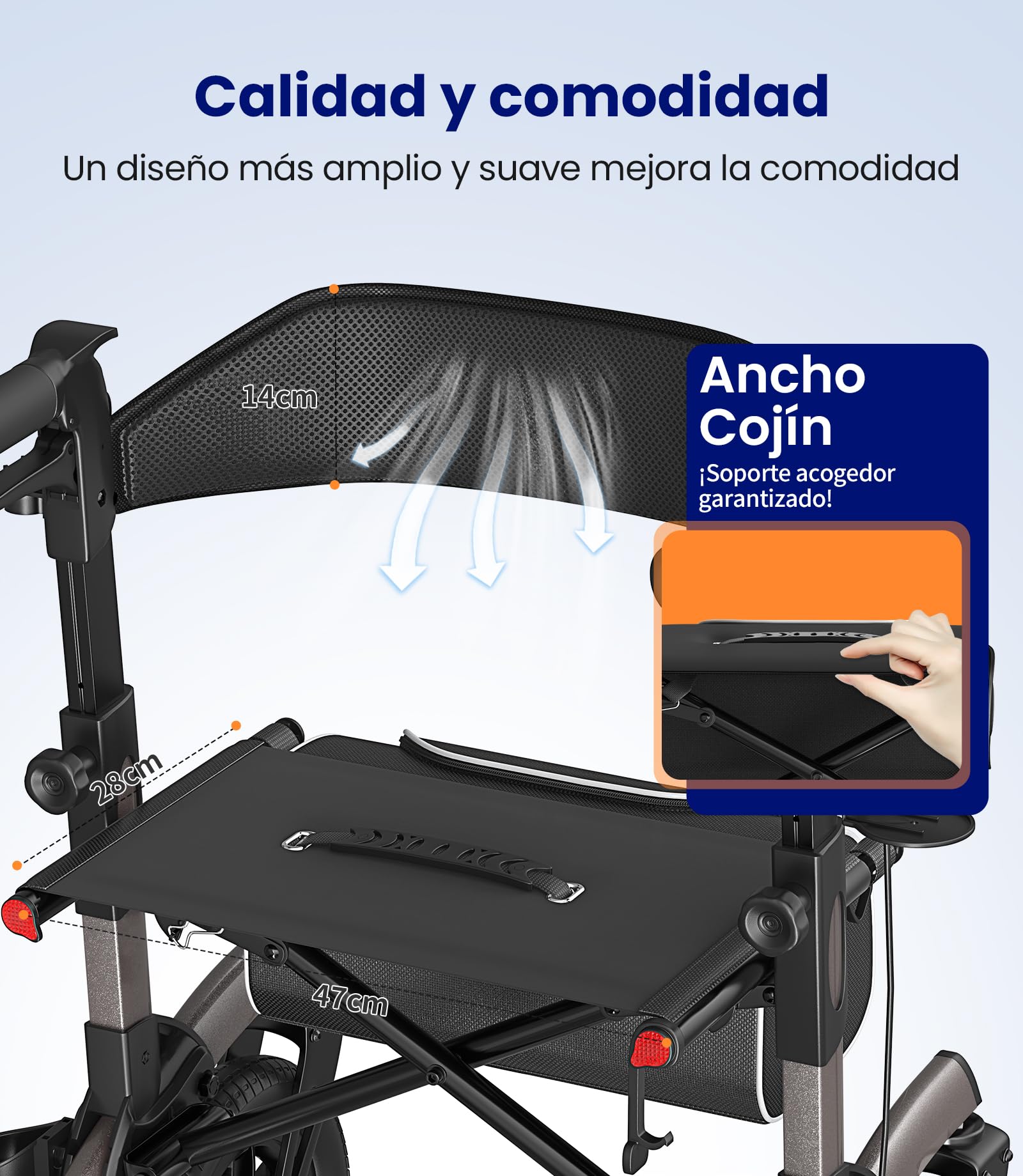 VOCIC Andador para ancianos,Andadores adultos con cesta y asiento y 4 ruedas,Andador plegable ligero, Aluminio ajustable en altura para exteriores y viajes, Gris (5 años de garantía)