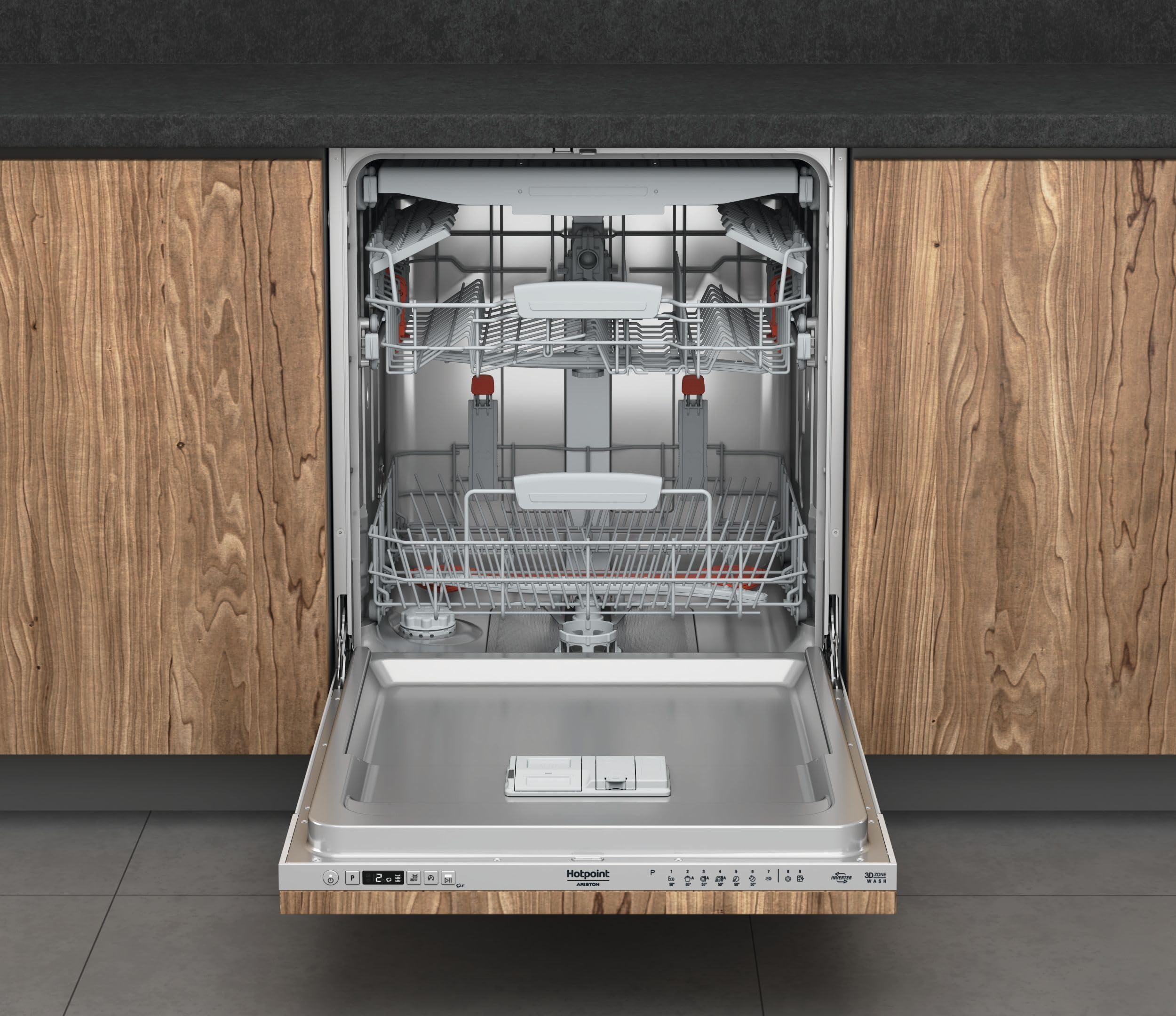 Lavastoviglie da incasso Hotpoint: grande capacità di carico, colore argento, HI 5030 WEF