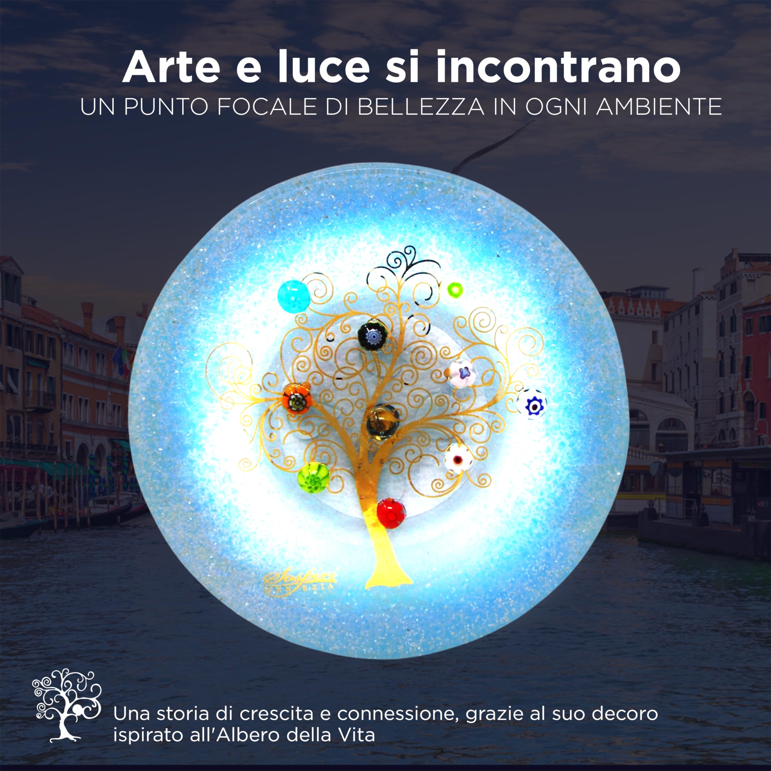 SOSPIRI VENEZIA Luz nocturna para niños de cristal de Murano, sensor inteligente de enchufe, decoración para el hogar, dormitorio, luces LED, iluminación de pared, escaleras, idea de regalo. (Árbol de