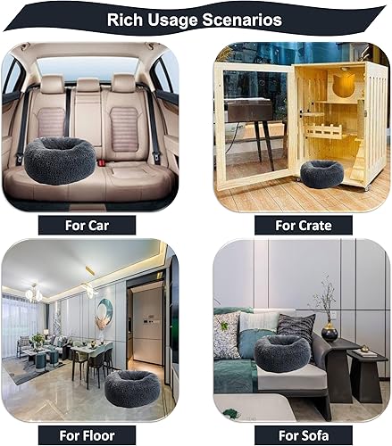 Miniatura 5 de Cama calmante para perros y gatos, cama redonda lavable para perros pequeños y medianos, 24 pulgadas de felpa de piel sintética esponjosa,