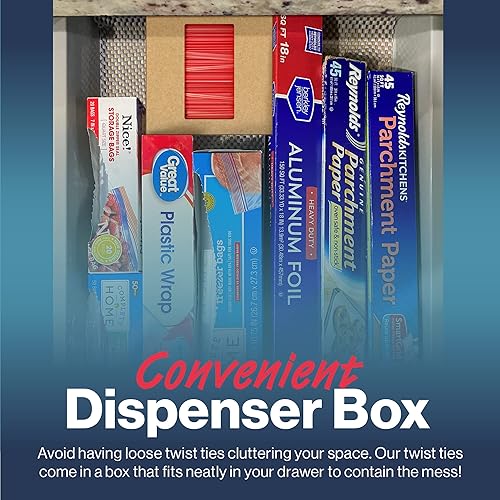 Miniatura 6 de Lazos rojos para bolsas Paquete de 2000 unidades con caja dispensadora Lazos de alambre recubiertos de 4 pulgadas reutilizables para bolsas de