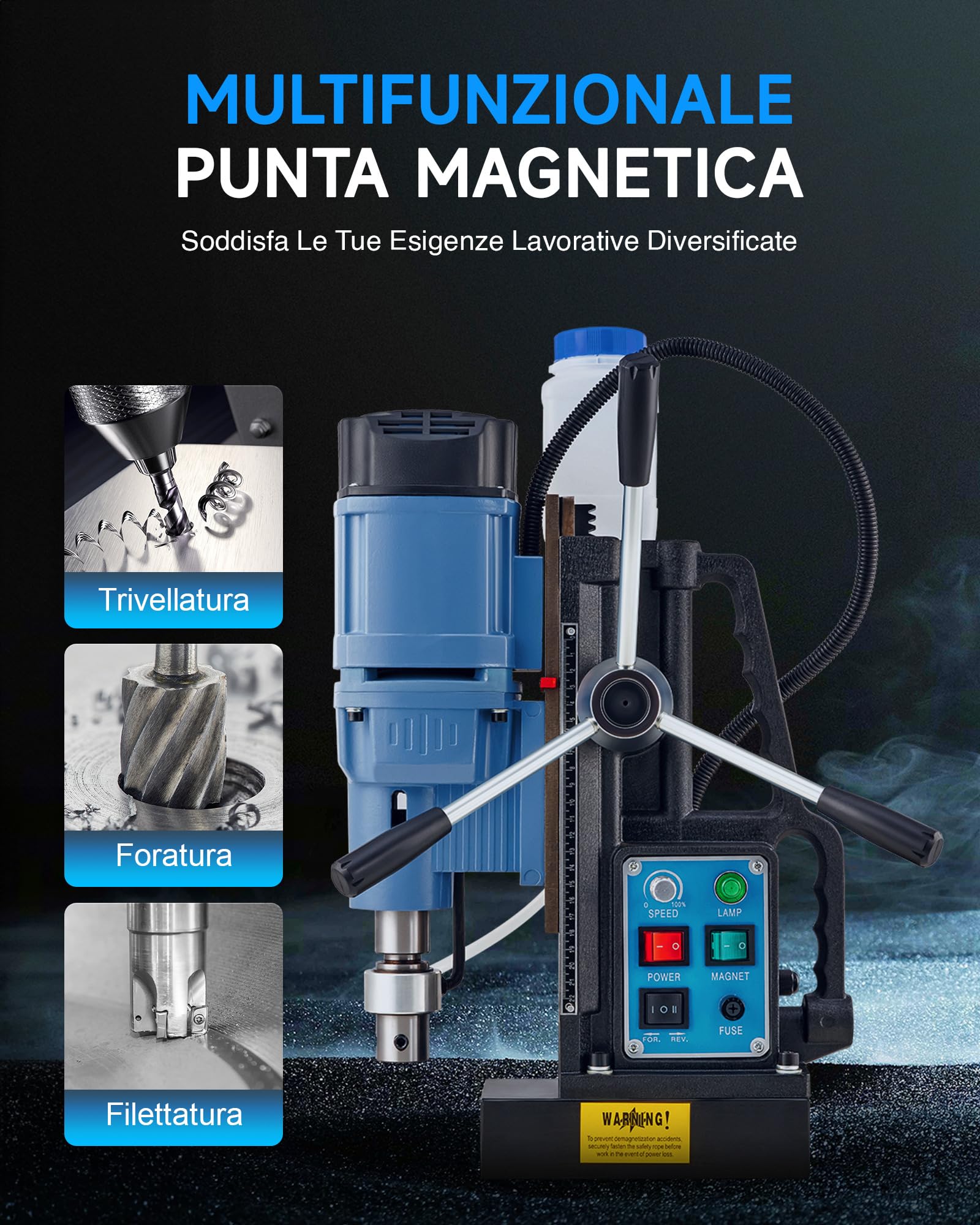 ZELCAN 1950W Trapano Magnetico con 11 Punte 13900N 650 rpm Trapano a Colonna Magnetico a Diametro di 50mm con Controllo Reversibile e Continuo per Superfici Metalliche