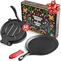 Uno Casa 10-Inch Cast Iron Tortilla Press & Comal Pan Bundle - Pre-Seasoned Non-Stick Family Size for Stovetop Oven Grill
