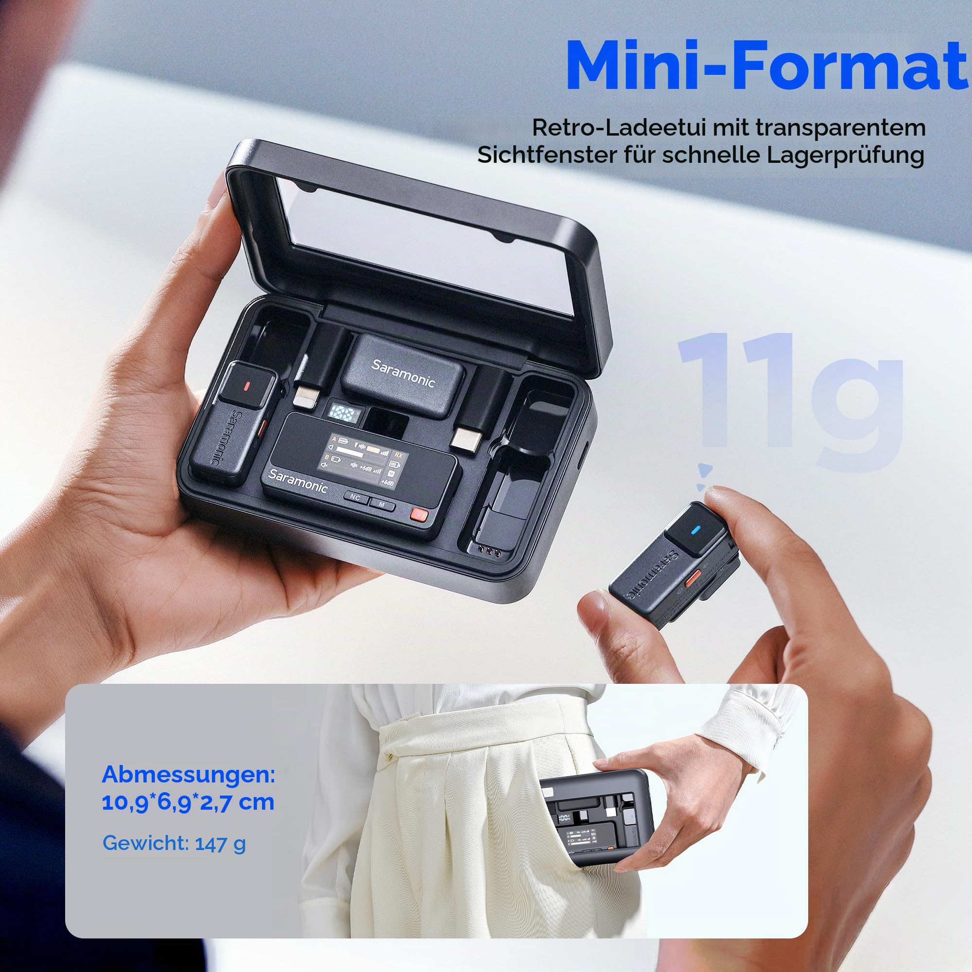 Saramonic Air Wirelss Lavalier Mikrofon Handy (2 Sender, 1 USB-C Empfänger, Ladeschale), 48H Akku, Mini ansteckmikrofon für iPhone - Android YouTube, TikTok, Vlog, Livestream, Interview