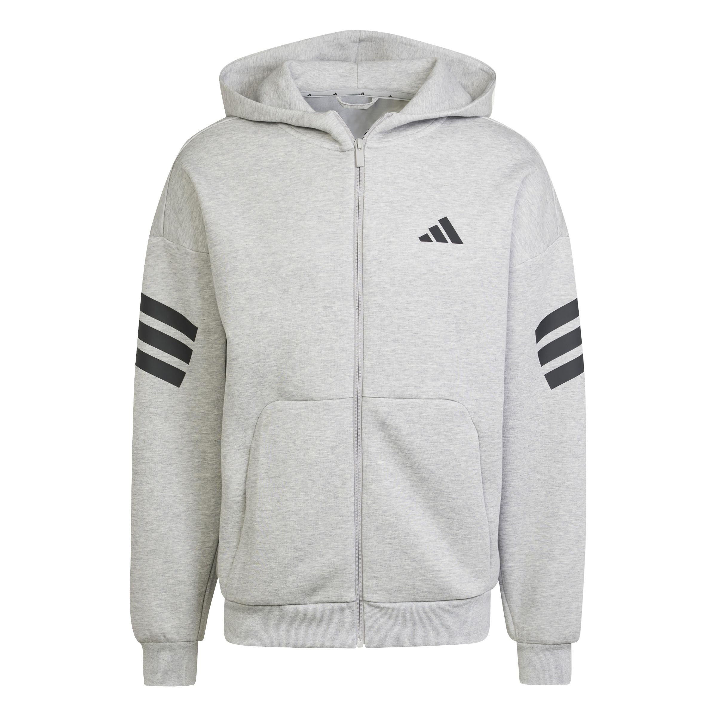 adidas Men's FUTURE ICONS THREE STRIPES FULL-ZIP HOODIE, medium grey heather, XXL