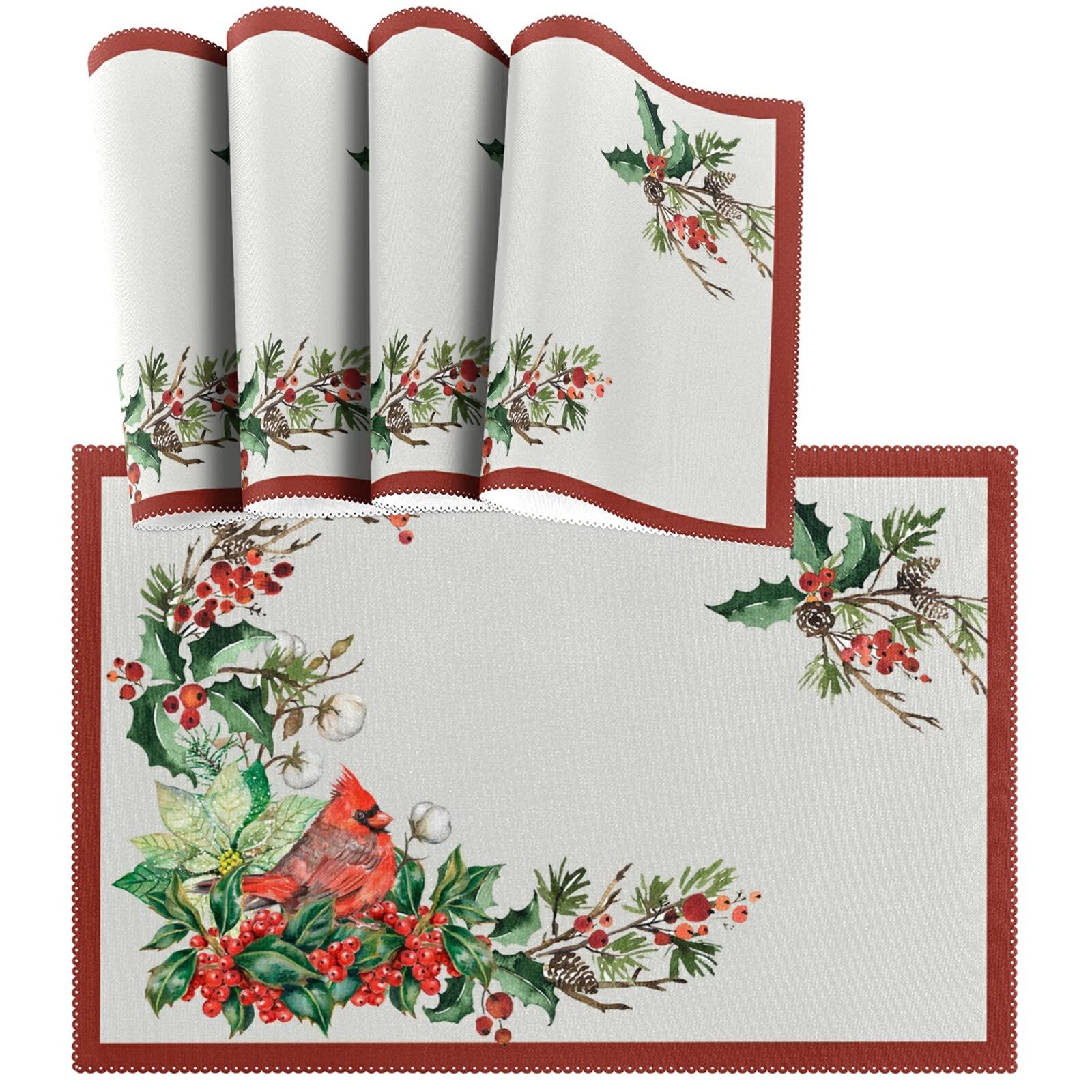 Naanle Lot De 4 Sets De Table De Noël Motif Oiseaux Cardinaux