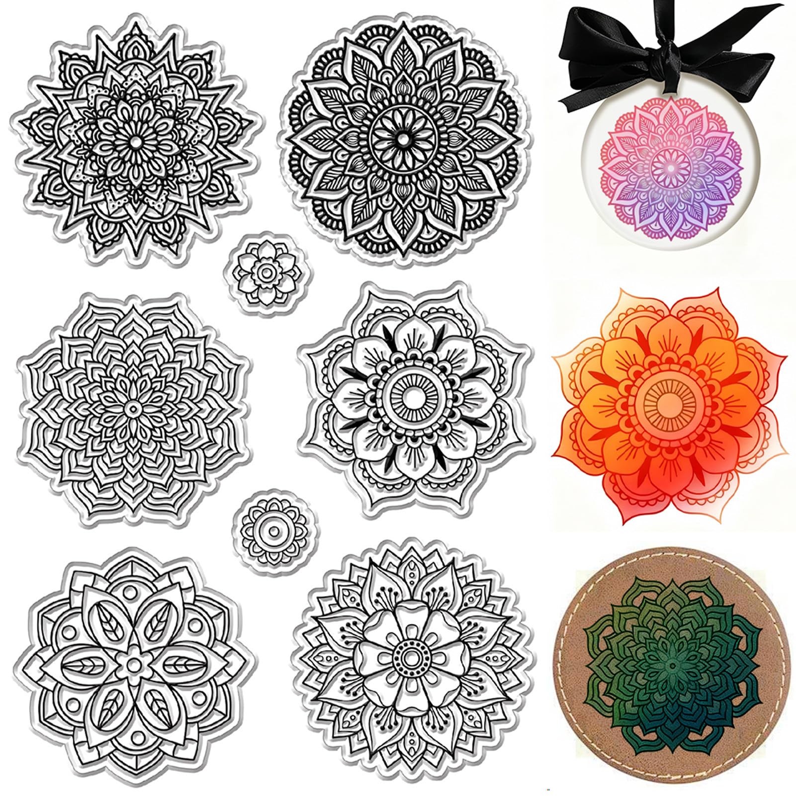 CRASPIRE Mandala Flower Clear Rubber Stamps Reusable Boho Lotus Yoga Transparent Silicone Stamp Seals Vintage for Journaling Card Making Decor DIY Scrapbooking Supplies Crafting