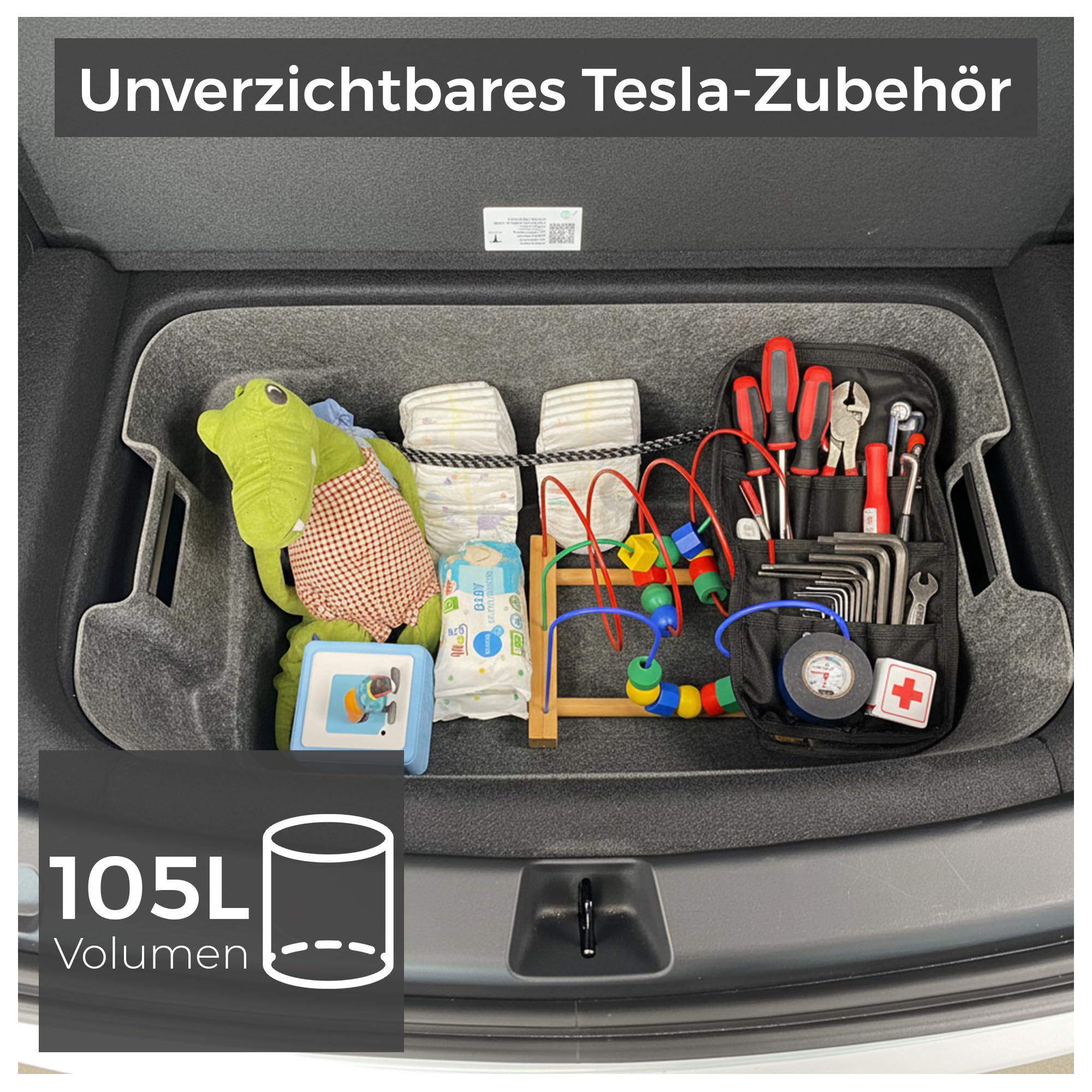 VLOX Tesla Model Y Juniper Kofferraum-Organizer Aufbewahrungsbox – Passgenau für Model Y 2025, 105L Kapazität Auto-Aufbewahrungsbox mit 4 Schlaufen für Gurte – Praktisches Tesla Model Y Zubehör