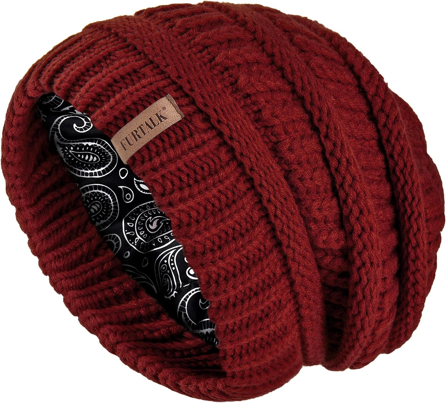FURTALKSlouchy Beanie Hats for Women Satin Lined Knitted Hat Double Layer Soft Warm Winter Beanie Hat for Girls