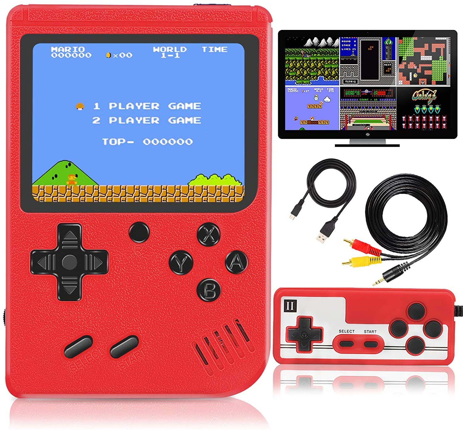 KASTWAVE Handheld Game Console, 400 Classic FC Games, Mini Handheld Game Console with 3.0-Inches Color Screen , 1020mAh Rechargeable Battery That Can Connect to TV and Two Players(Red)