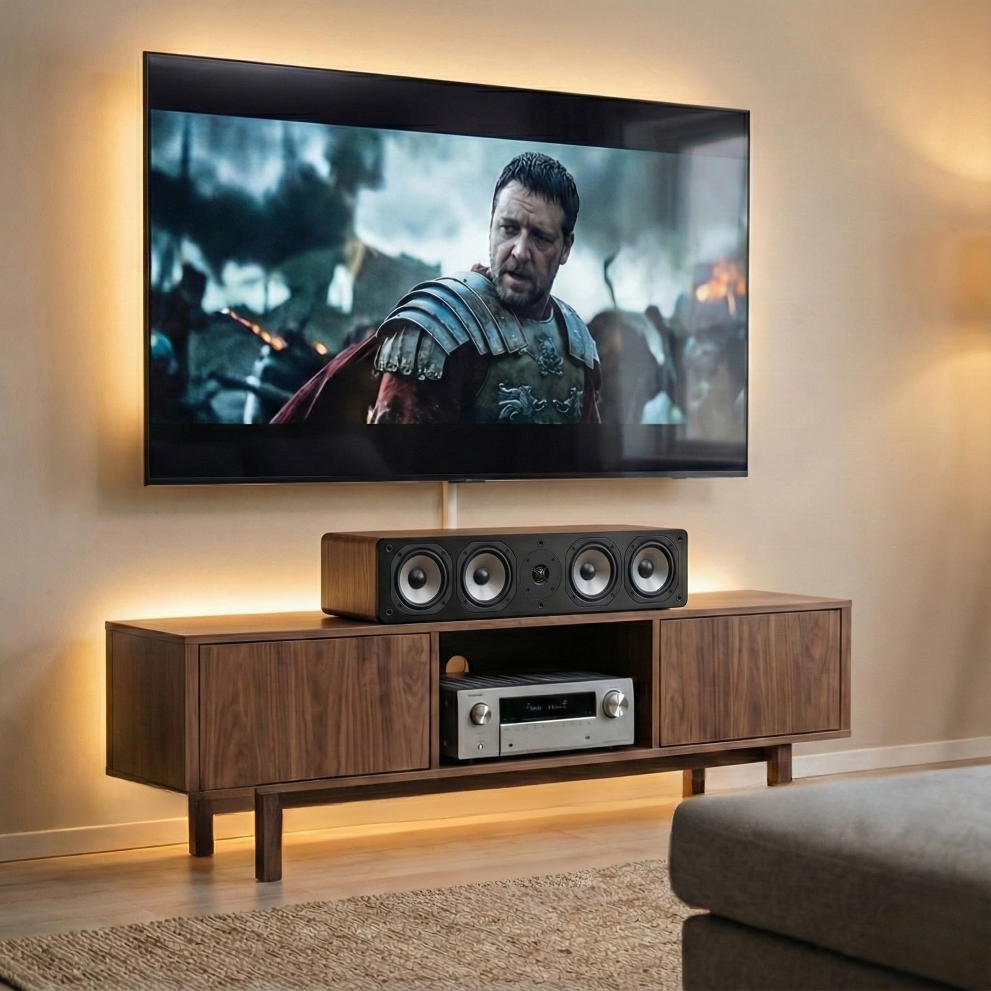 Dynavoice Challenger C-5 XL Rovere Naturale. Diffusore Centrale Passivo 210W 6-8 Ohm. 4x Woofer 5,25″ e Tweeter Super Audio 1″. Home Cinema HiFi. Bass Reflex Posteriore. VESA 10x10.