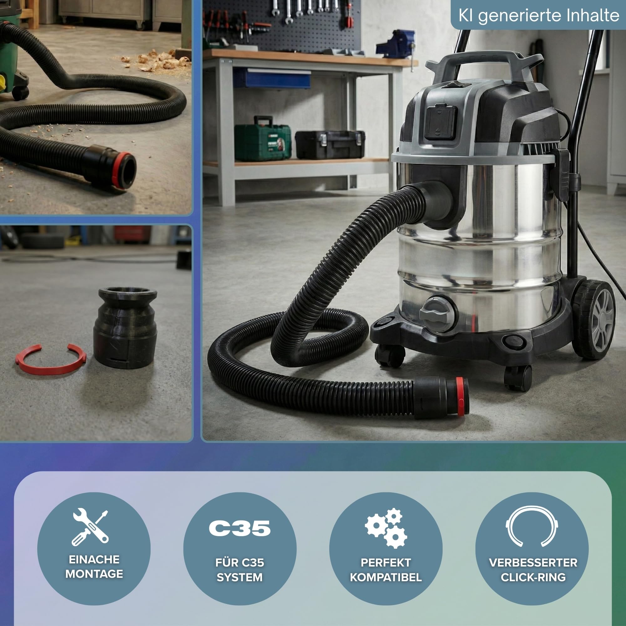 Adaptateur compatible avec les aspirateurs Bosch Click and Clean MALE pour aspirateur industriel Parkside Performance PPWD 30 B2