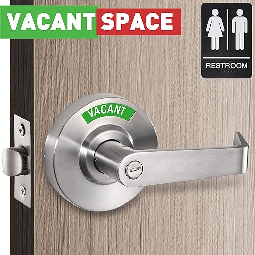 Miniatura 4 de VACANTSPACE Indicador de baño vacío o en uso con cerradura de manija de privacidad con ventana extra grande, grado comercial ANSI 2, para todos los