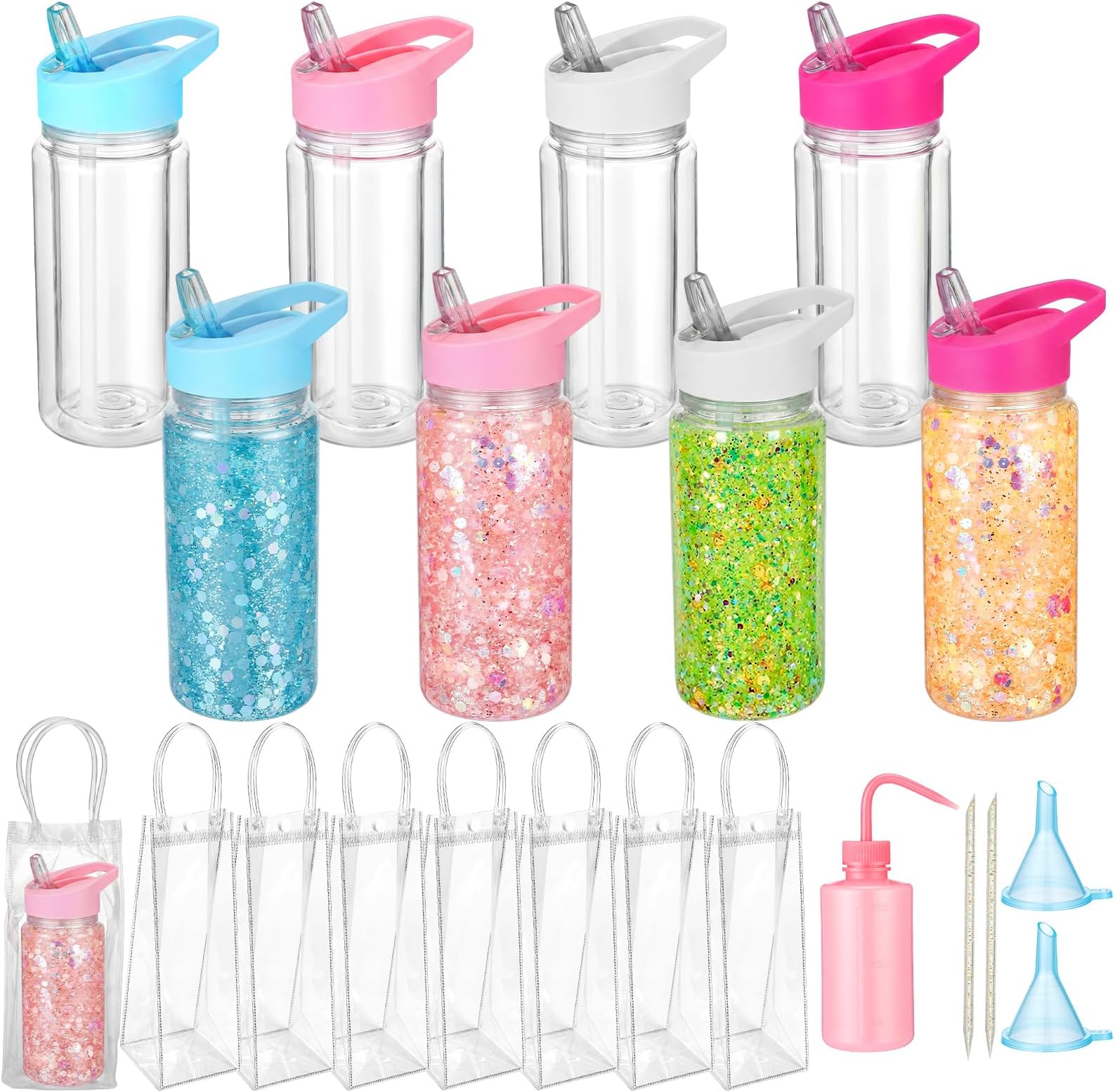 8 Set DIY Snow Globe Tumbler Kit with Pre Drilled Hole Double Wall Plastic Cups Tools and Bag for Snowglobe Glitter DIY Gift(Handled Tumbler,10 oz)
