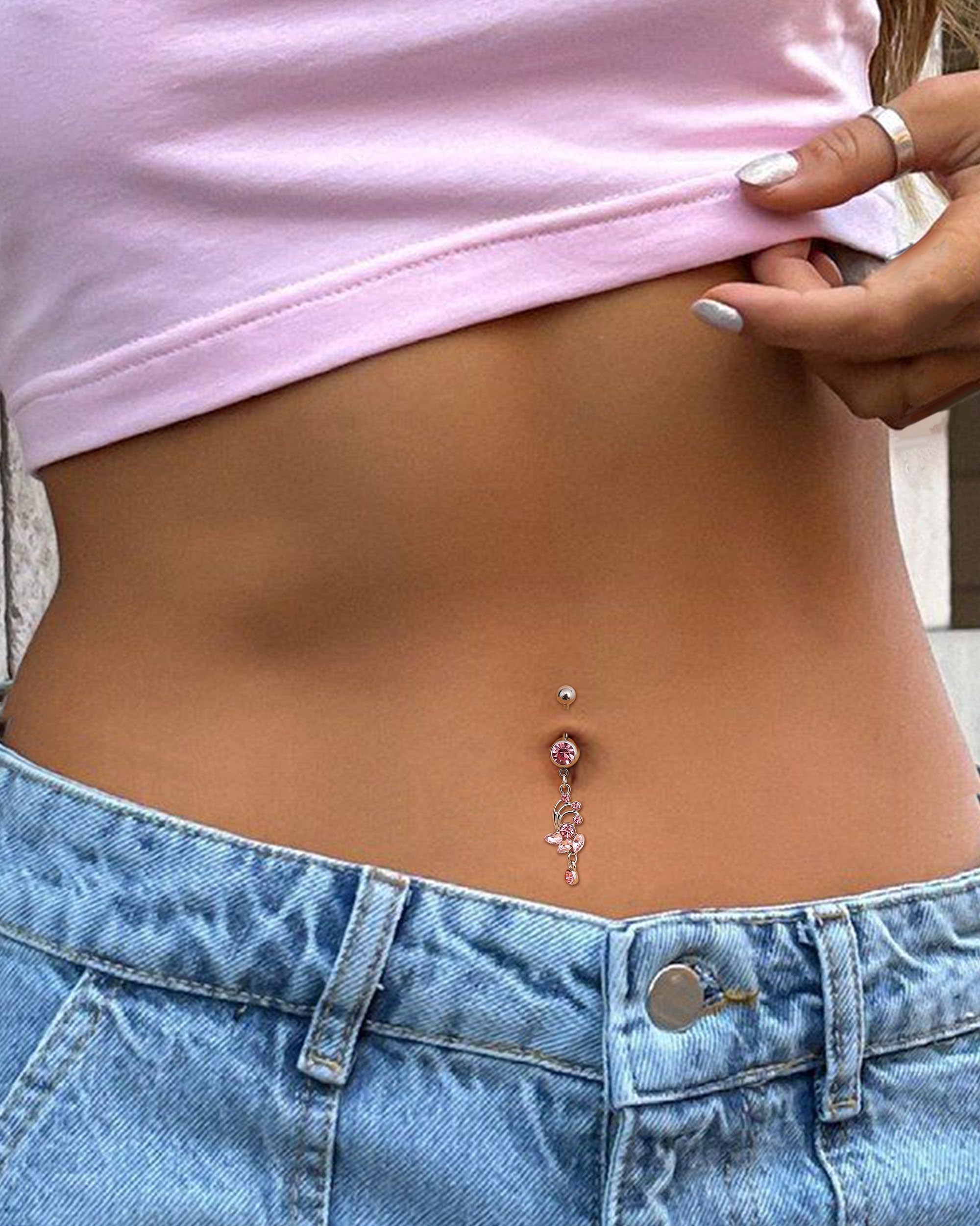 YADOCA 10Pcs 14G Bauchnabelpiercing für Damen Chirurgenstahl Rosa Blau Bauch Piercing CZ Schmetterling Schlange Clicker Nabel Ringe Körper Piercing Schmuck