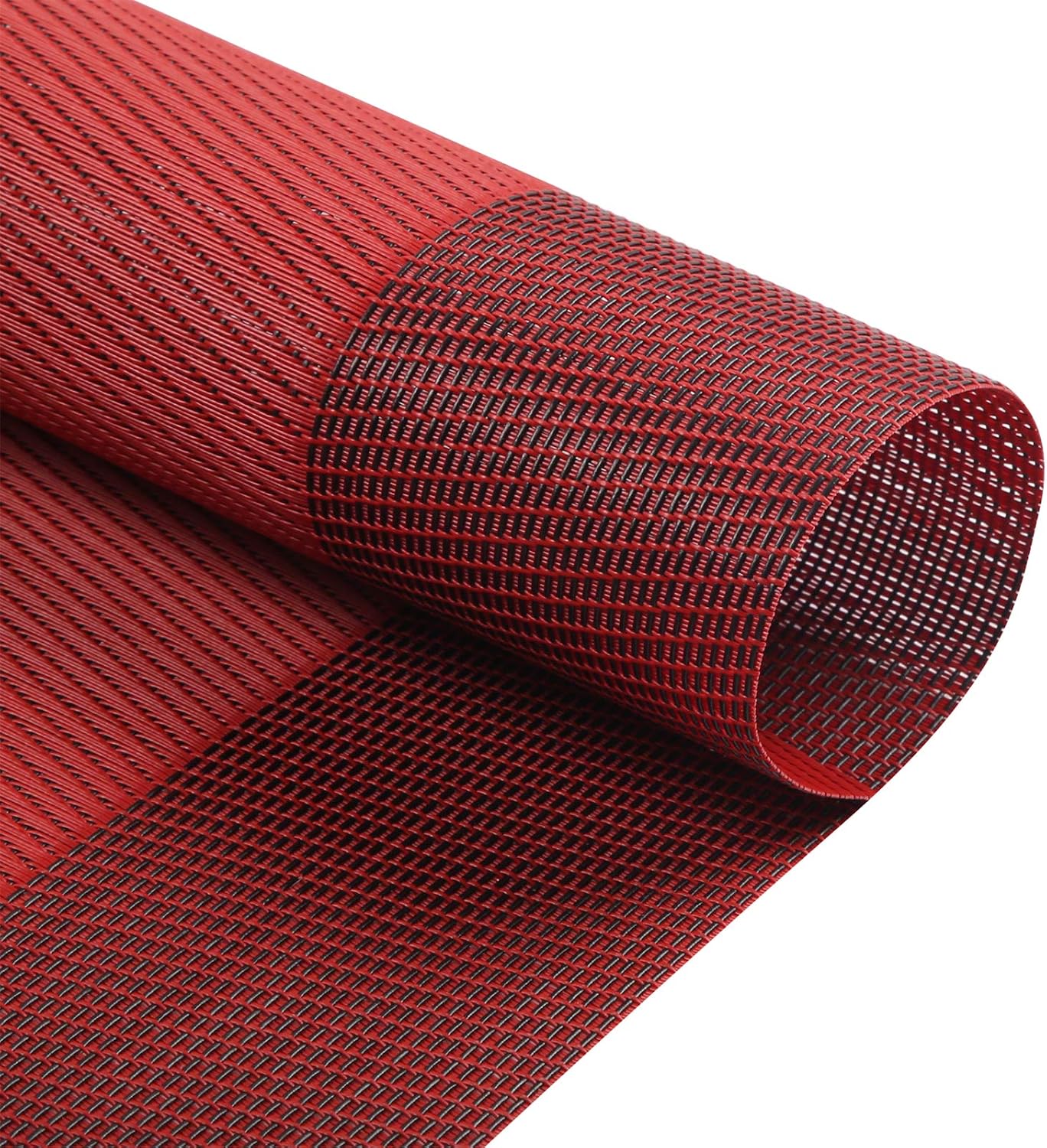 Top Finel Placemats for Dining Table,Plastic Christmas Table Mats Set of 4,Square Plaid Placemats,Red