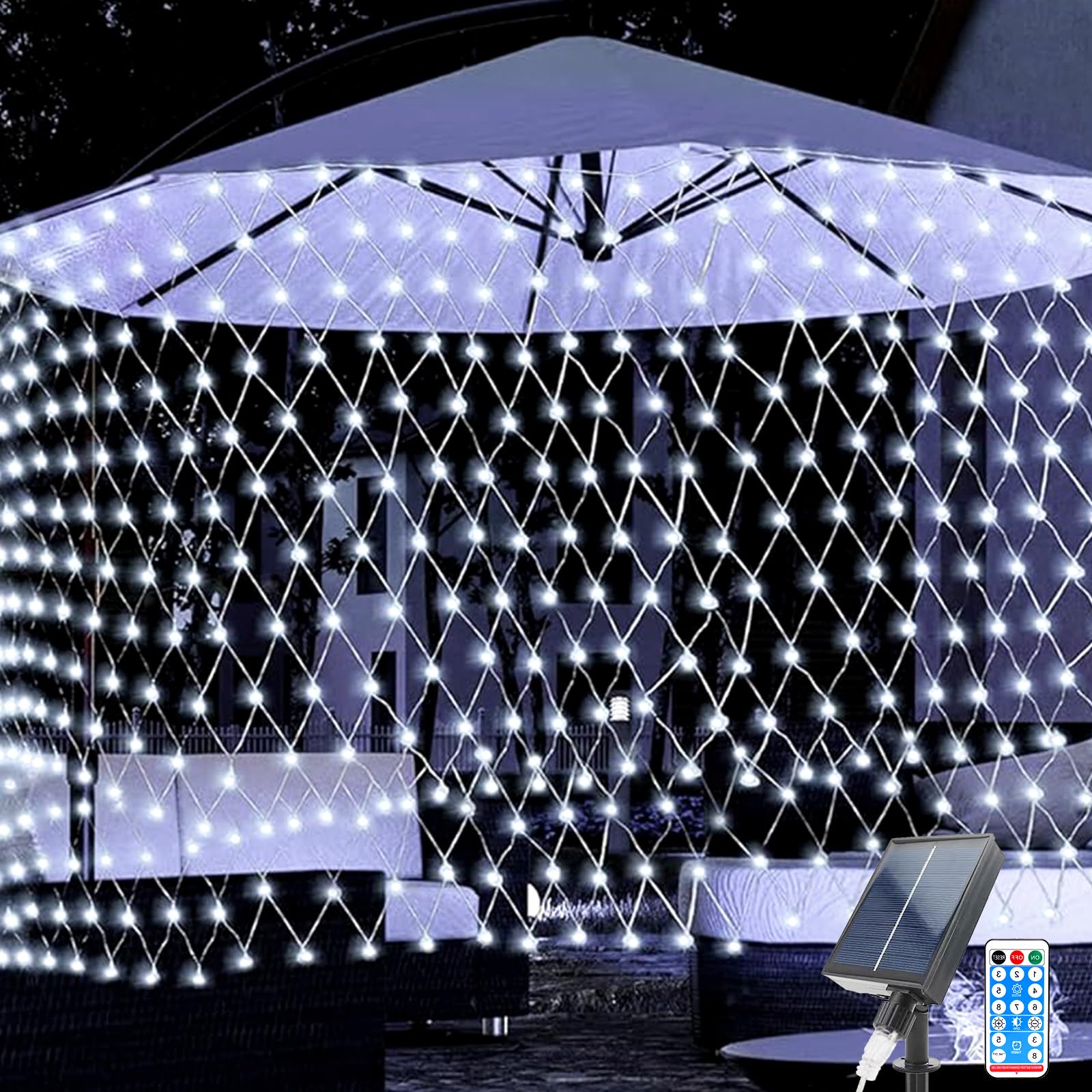 TIANHOO Luces de Red Solares, 2 * 3M 198LEDs Solares Para Exterior, Neta Luz Exterior Luz de Jardín con 8 Modos de Parpadeo, Impermeable Red de Luces Para Jardín Boda Partido Decoración Navideña