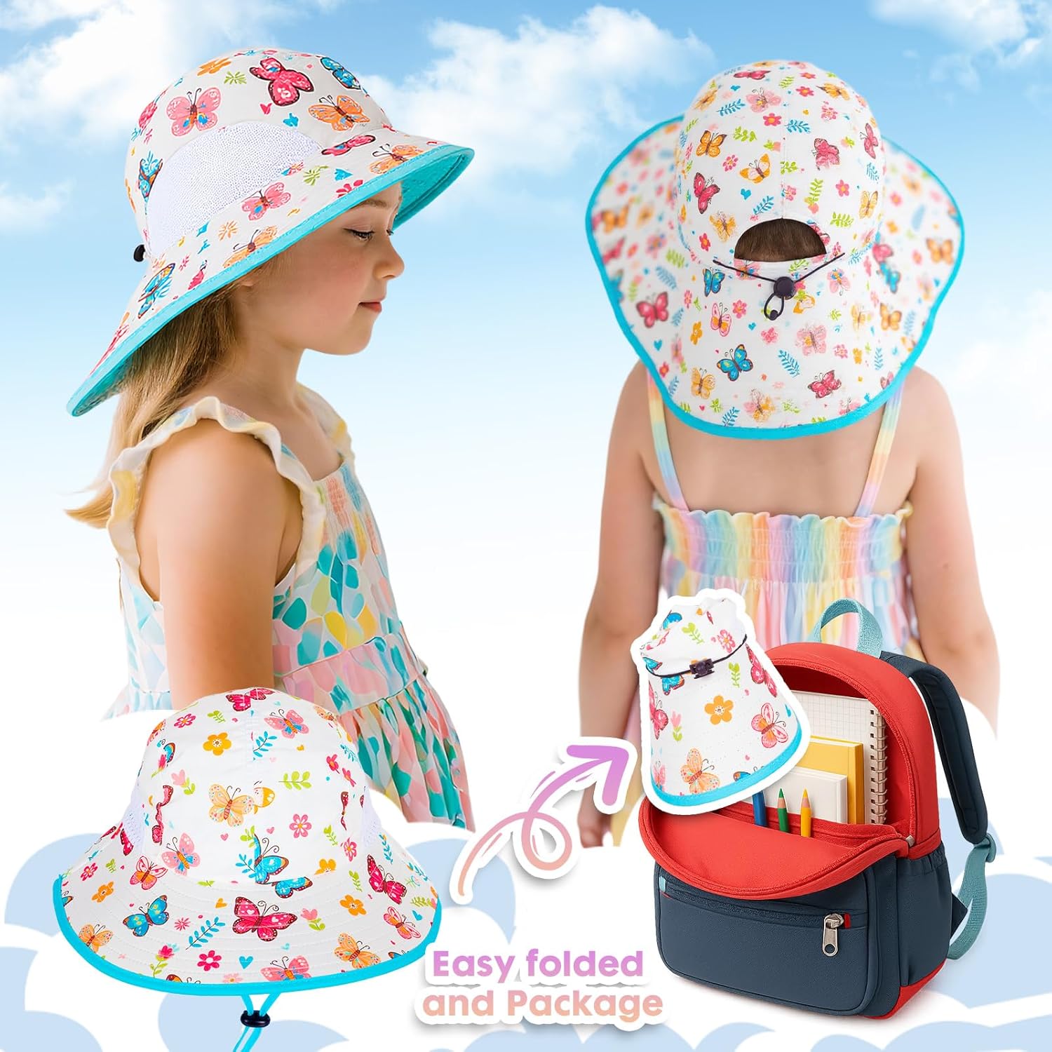 Girl Sun,Cut UPF 50+ Kids Beach Hat with Neck Flap - Adjustable Breathable Summer Bucket Hats for Toddler Girls 4-12 Year - Image 5