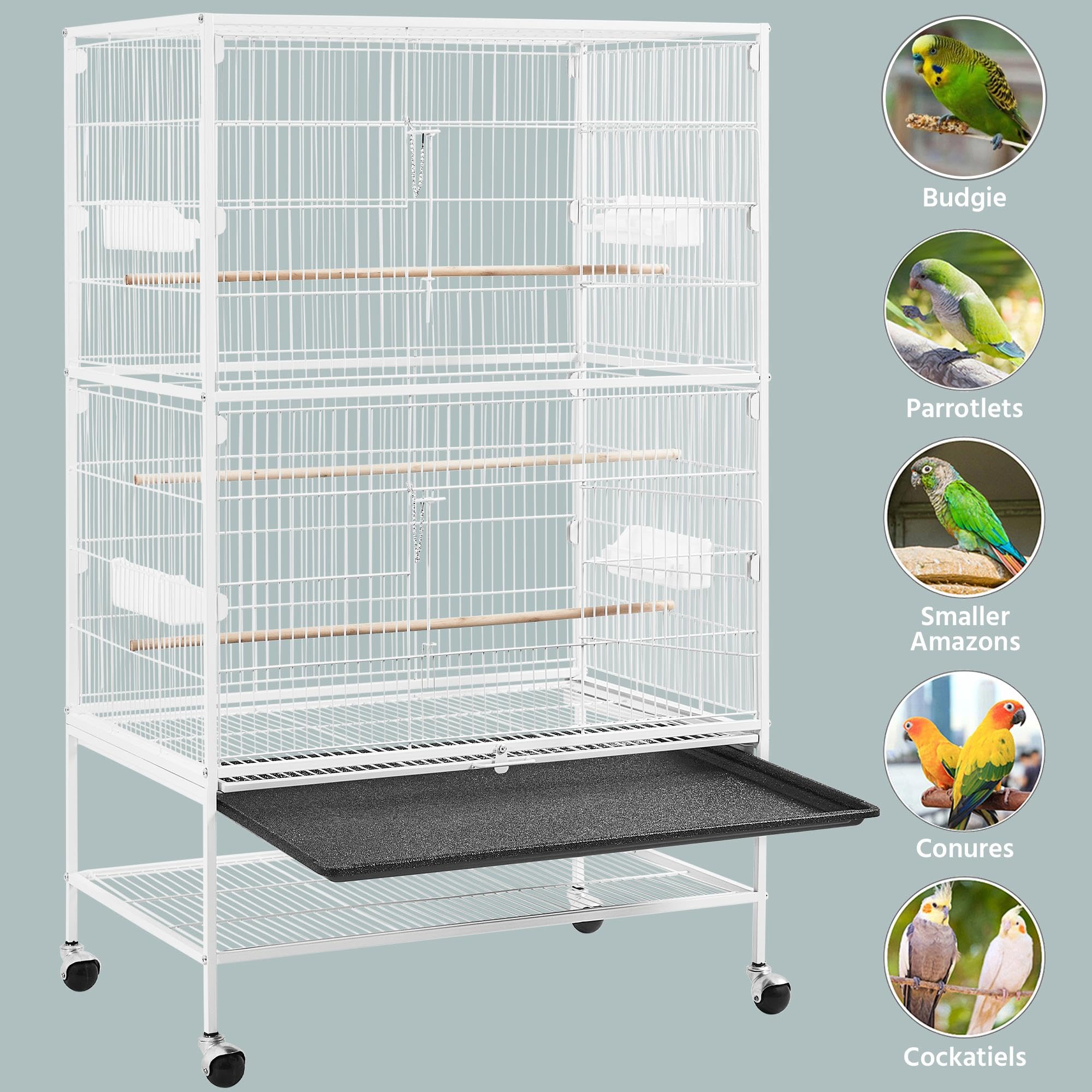 Yaheetech Gabbia Voliera per Pappagalli Uccelli Grandi Inseparabili Calopsite con Piedistallo Ruote in Metallo da Interno e Esterno 79 x 51,8 x 132 cm Bianco