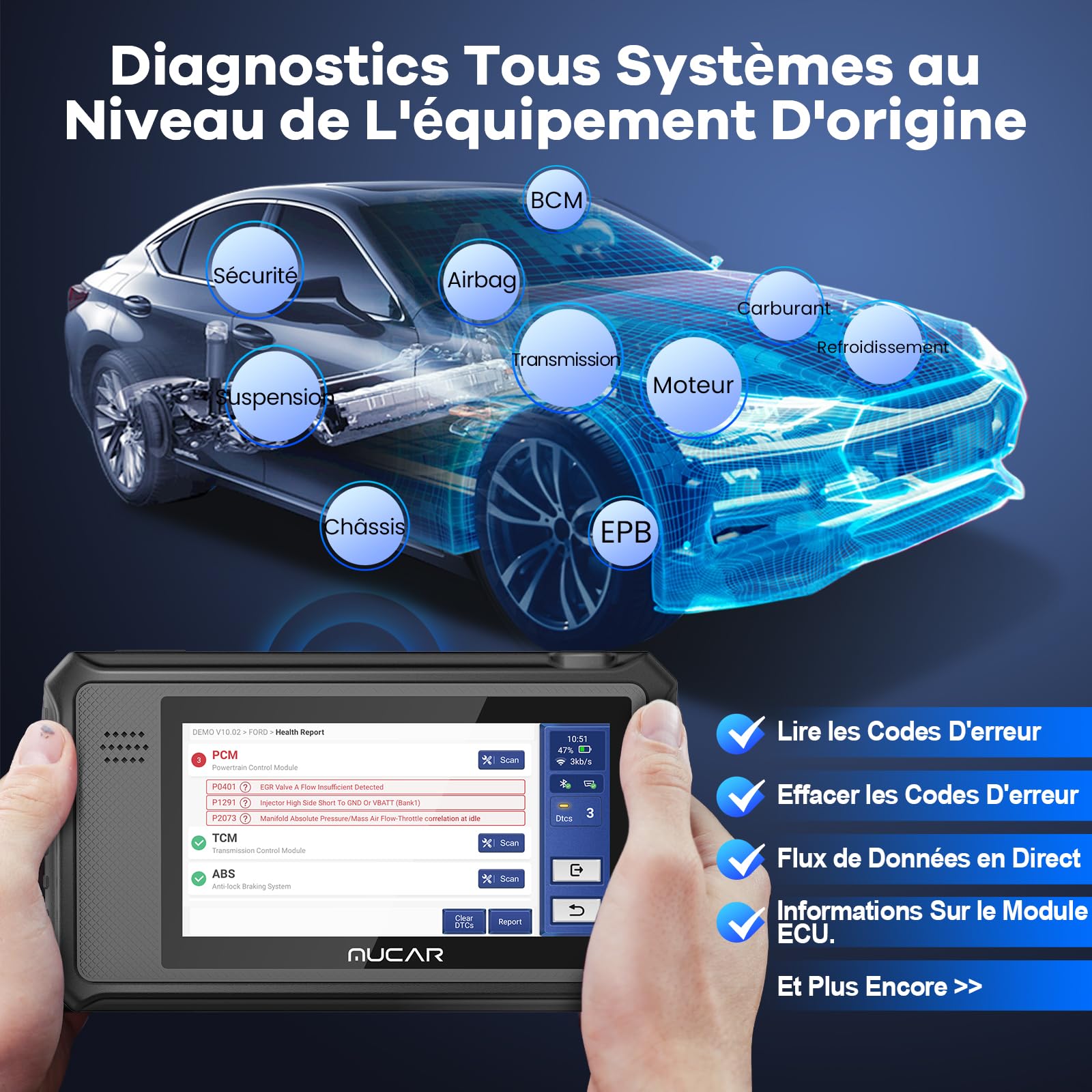 mucar VO6 Valise Diagnostic Auto, Outil D'analyse Complet des Systèmes sans Fil de Niveau OE avec Scanner de Voiture à 28 Réinitialisation, FCA AutoAuth, Mise à Jour sans Fil