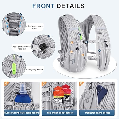 Miniatura 2 de Mochila de hidratación para hombres y mujeres, mochila ligera de 5 litros para correr, paquete de hidratación para maratón, senderismo, ciclismo,