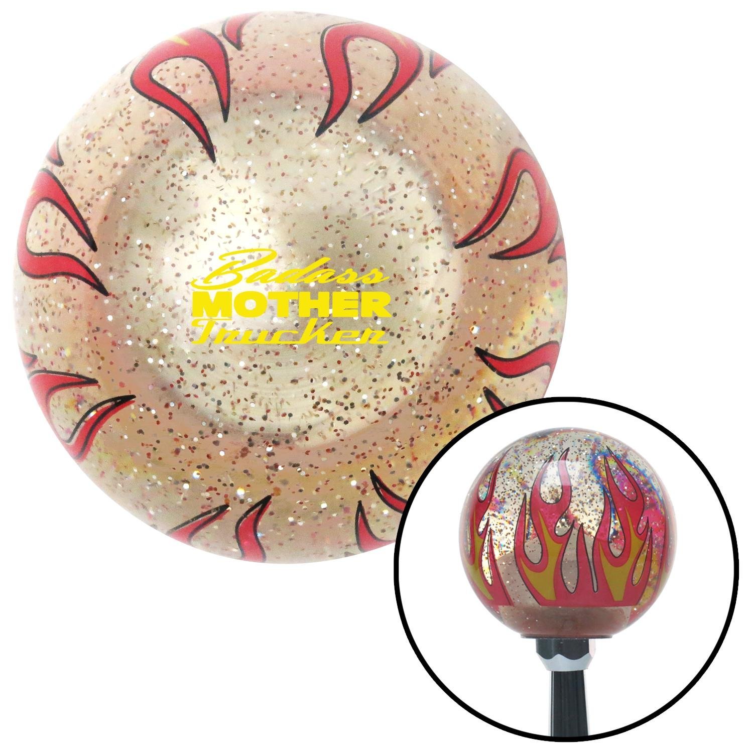 296147 Shift Knob (Yellow Badass Mother Trucker Clear Flame Metal Flake)