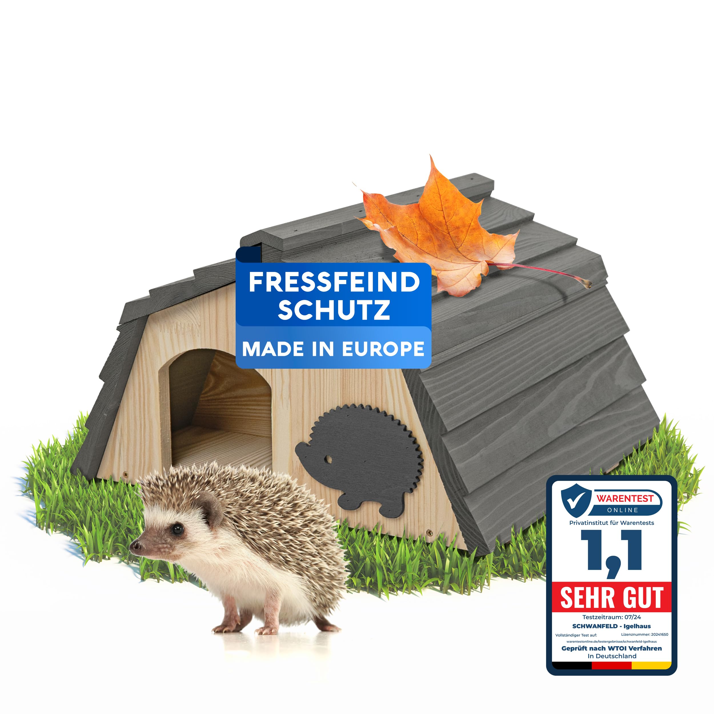 SCHWANFELD Igelhaus Winterfest mit Boden Labyrintheingang Premium Igelfutterhaus Igel Haus