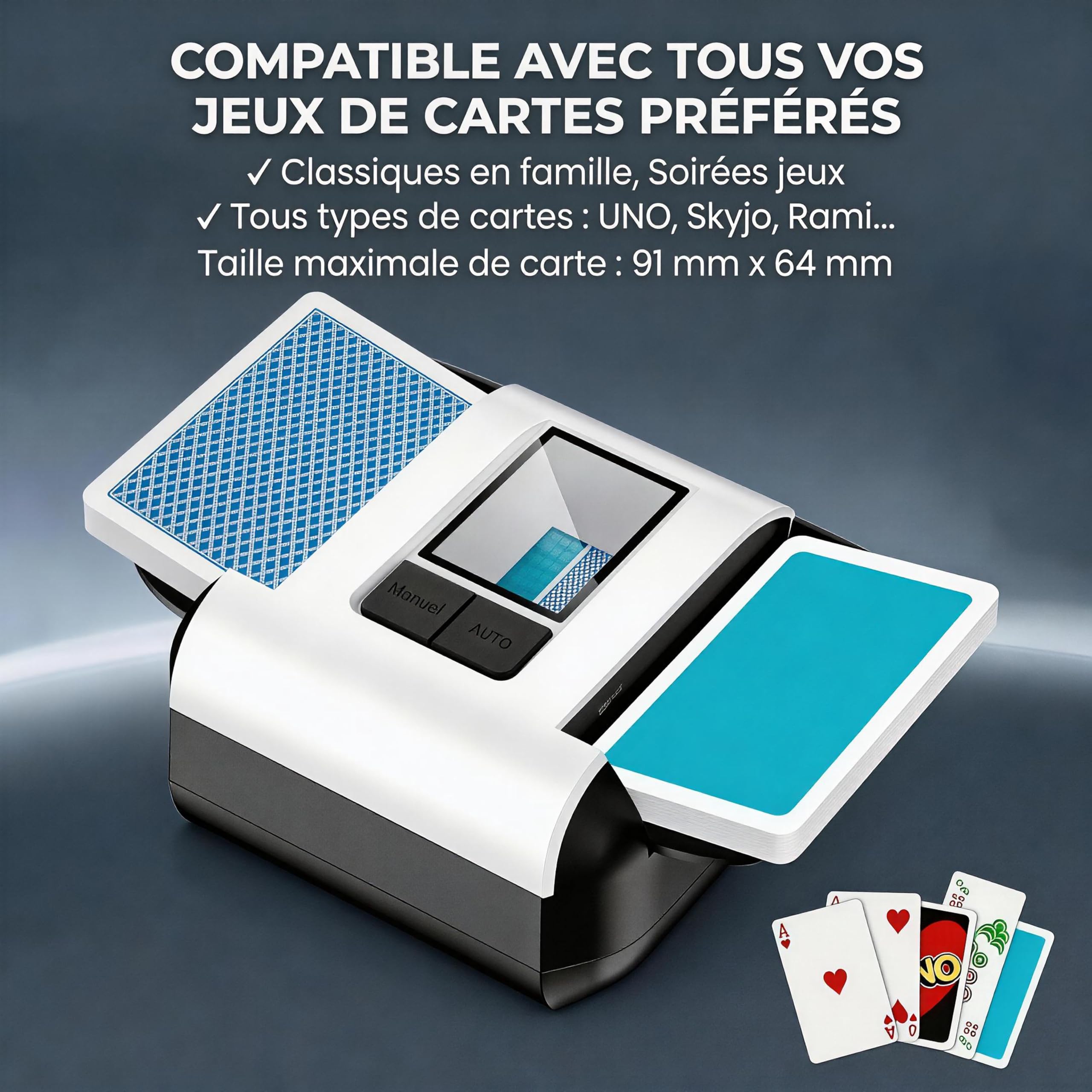 Mélangeur de Cartes Électrique 1-2 Jeux - Rechargeable 1200mAh - One Touch - Portable Poker et Jeux de Société