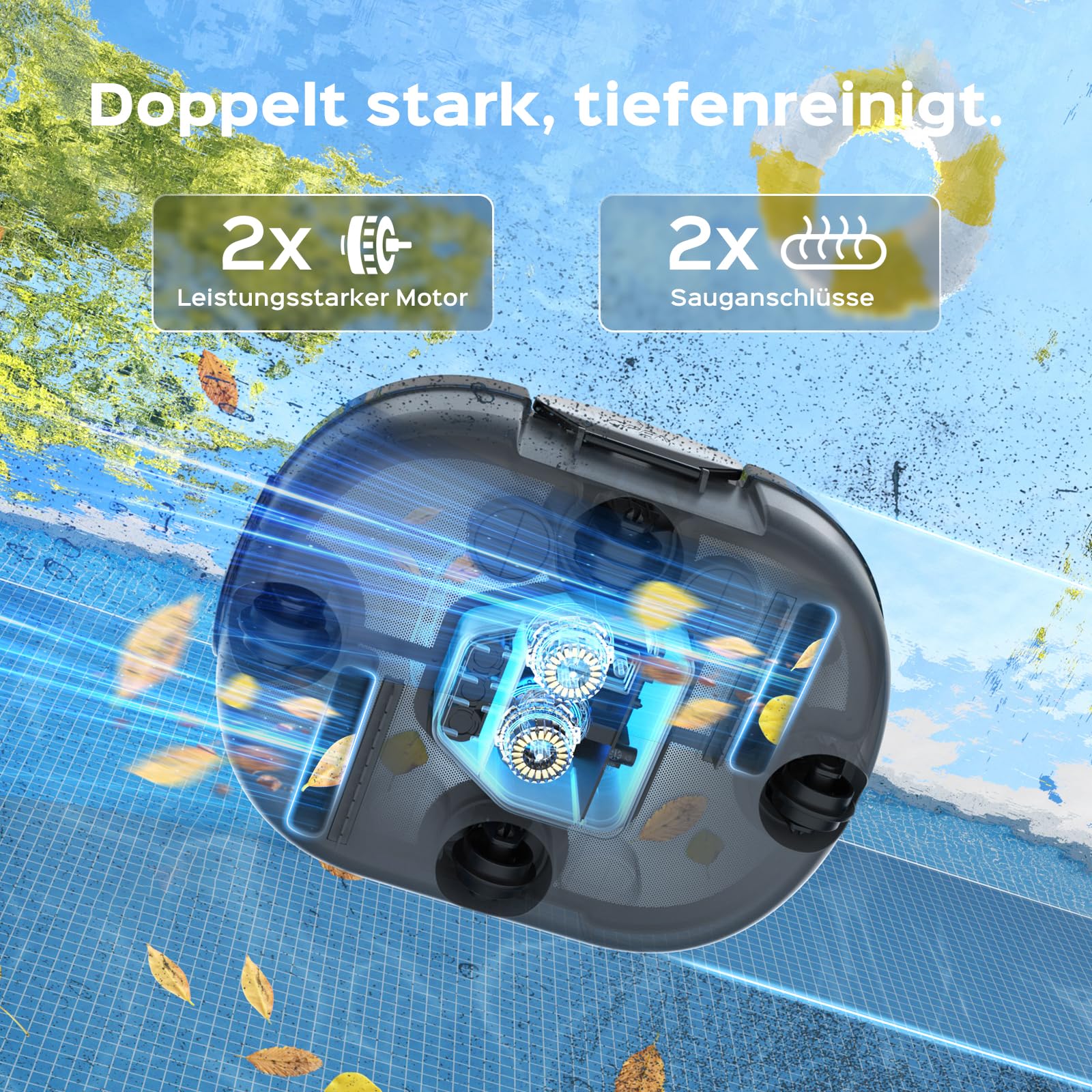 (2026 Upgrade) S1PRO Poolroboter, 120 Min Automatische Reinigung, Dual Motoren Poolreiniger Selbsteinpark mit 2,5H Ladezeit Poolsauger Akku für Flache Böden Pools bis 100 m², transparentes grau