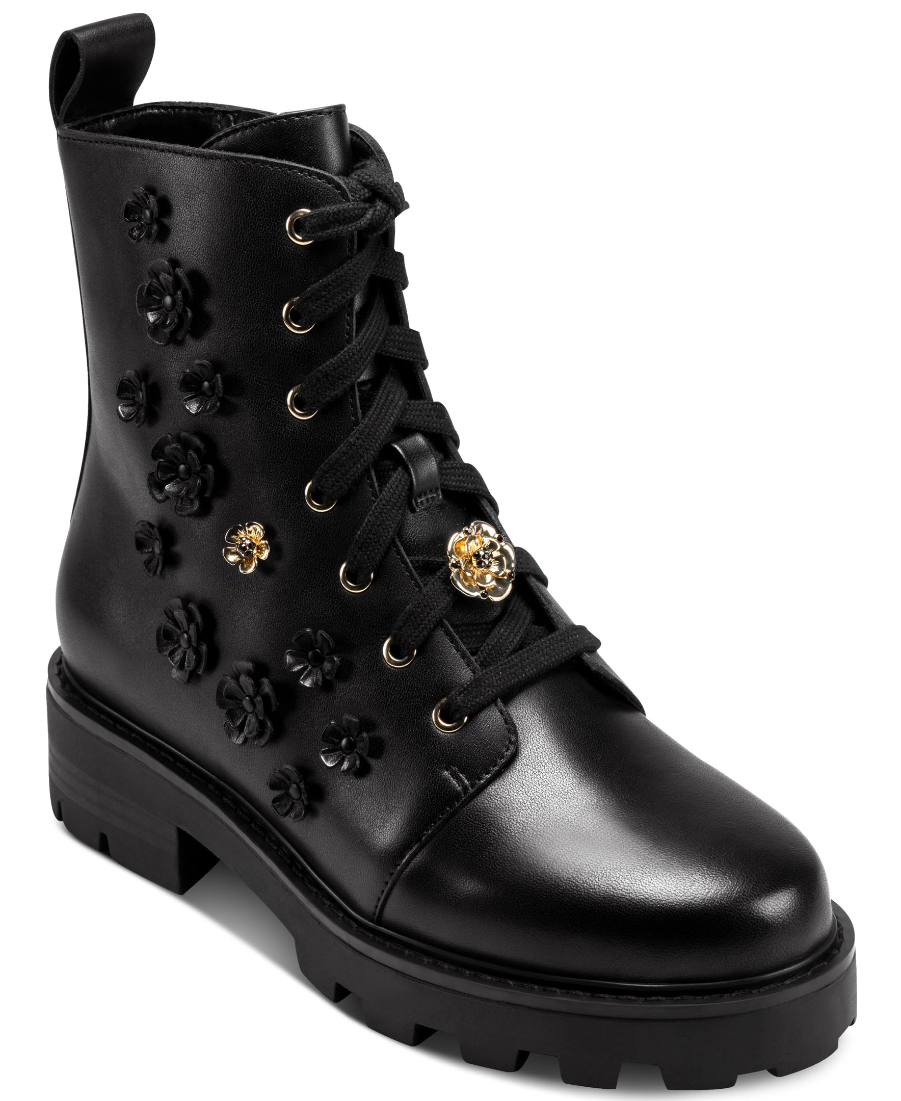womens Mela Fleur Combat Boot With Flower Embellishments