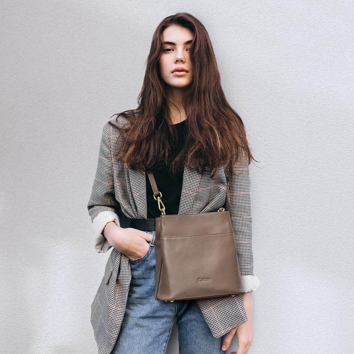 Kattee Leather Handbags for Women 2026, Soft Shoulder Tote Crossbody Purses Bucket Bags with 2 Detachable Straps - Image 2