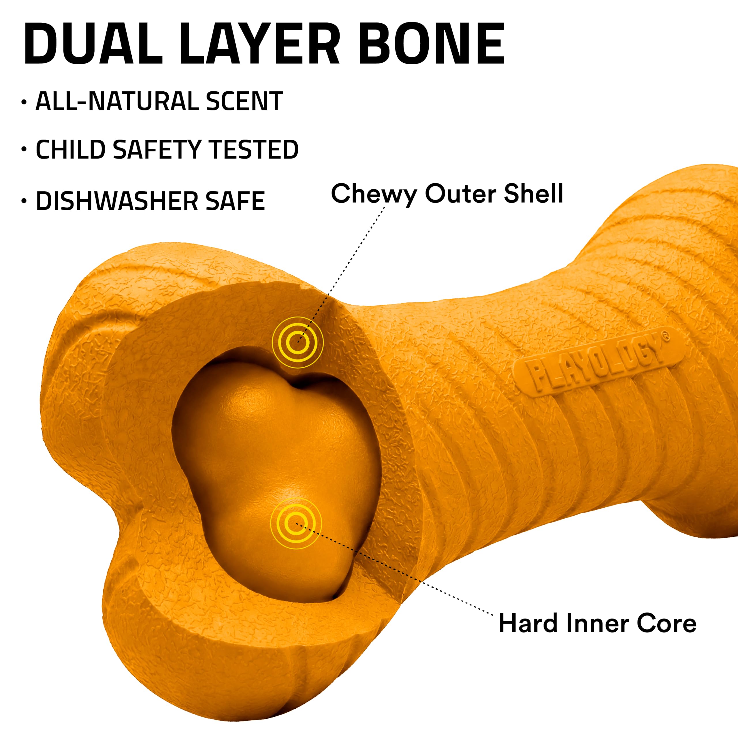 Playology Hundespielzeug, zweilagiger Knochen, langlebiges Kauspielzeug für Hunde, Jumbo-Kürbis-Gewürz-Duftspielzeug, leicht zu reinigen und aus ungiftigen Materialien hergestellt