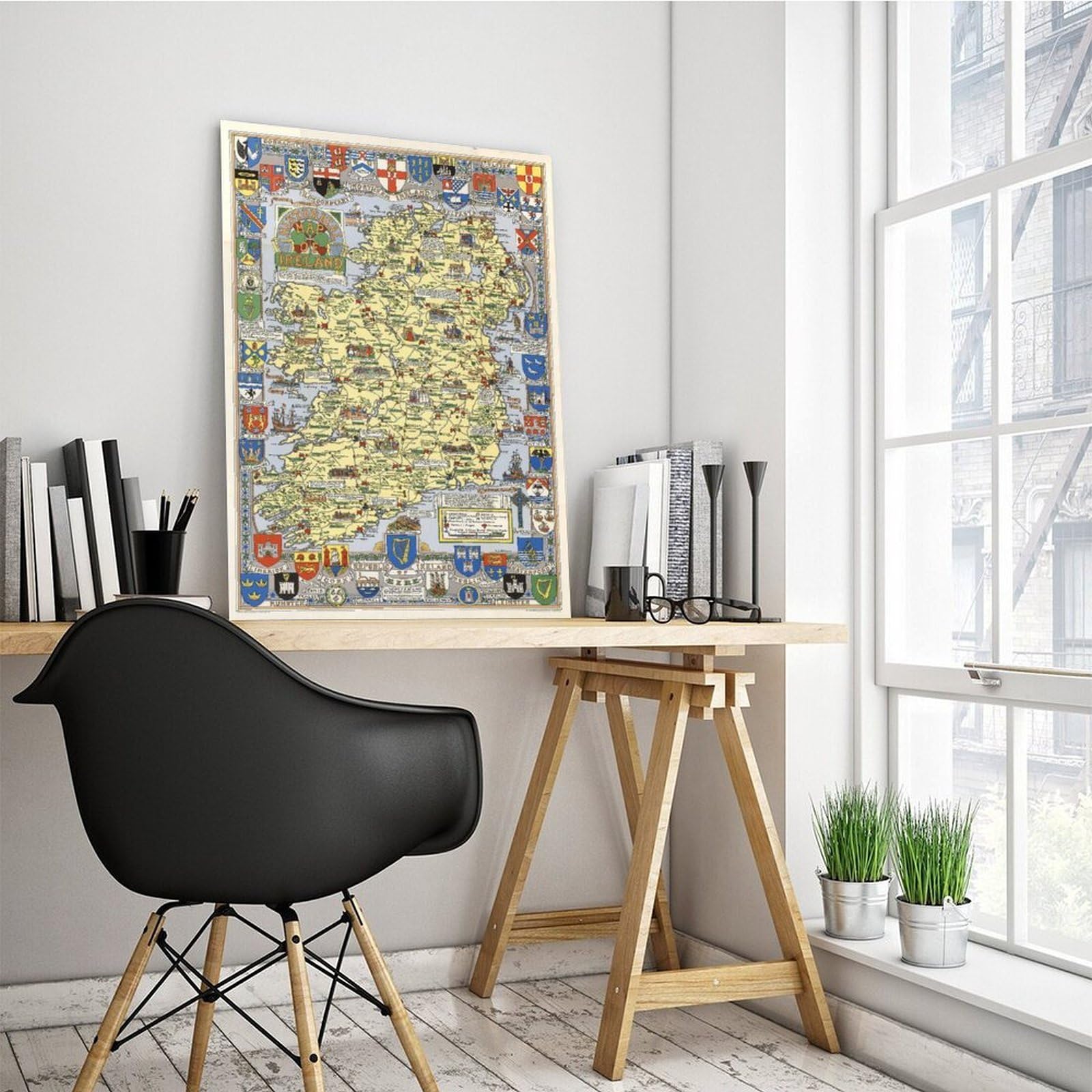 Mapa histórico de la historia de Irlanda, póster artístico de mapa irlandés y arte de pared, marco moderno para decoración de dormitorio familiar, 30 x 45 cm