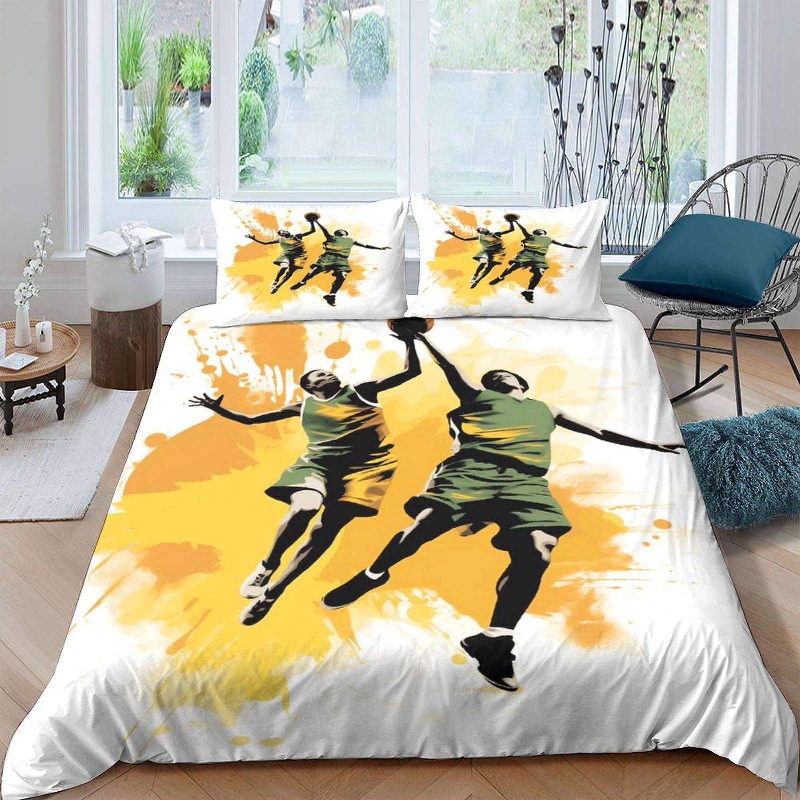 Ctjqhvkz Style-1 3D Printed Basketball Slam Dunk Fitted Sheet Microfiber Orange Splash Mattress Cover For Bedroom Dorm Youth Decor Single（135X200cm）
