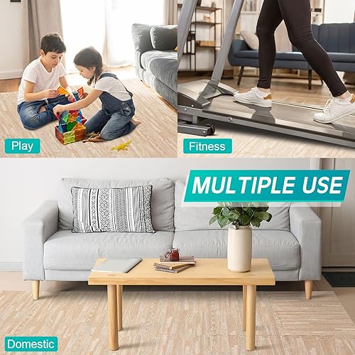 Miniatura 28 de Tinideya 48 azulejos de espuma impresos de 12 x 12 pulgadas, tapetes de espuma entrelazados de grano de madera, azulejos de EVA, acolchado