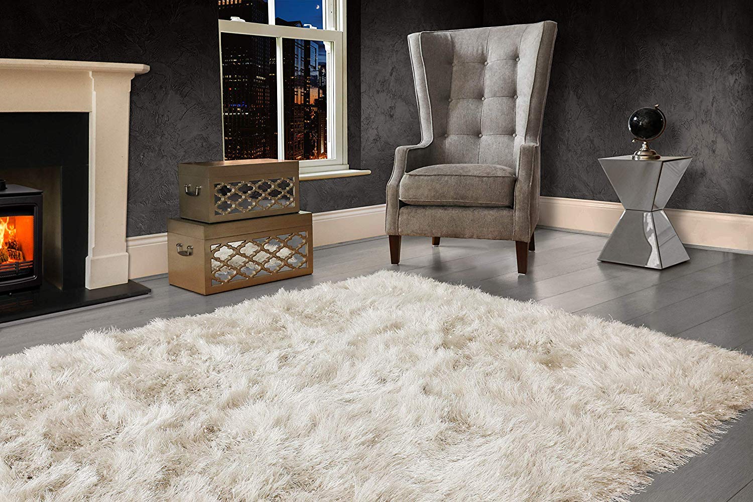 Viceroy Bedding Cream Ivory Modern Extra Large 9Cm Thick Dense Pile Shaggy Rug With Sparkle Shimmer Strands - For Living Room Area Rugs - Luxurious Super Soft Touch (, 200Cm X 290Cm (6.6Ft X 9.5Ft))