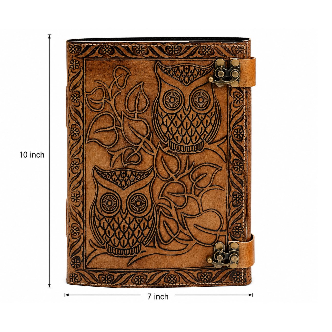 CREATIVE LEATHER ART Cuaderno vintage de piel de búho de 10 x 7 pulgadas