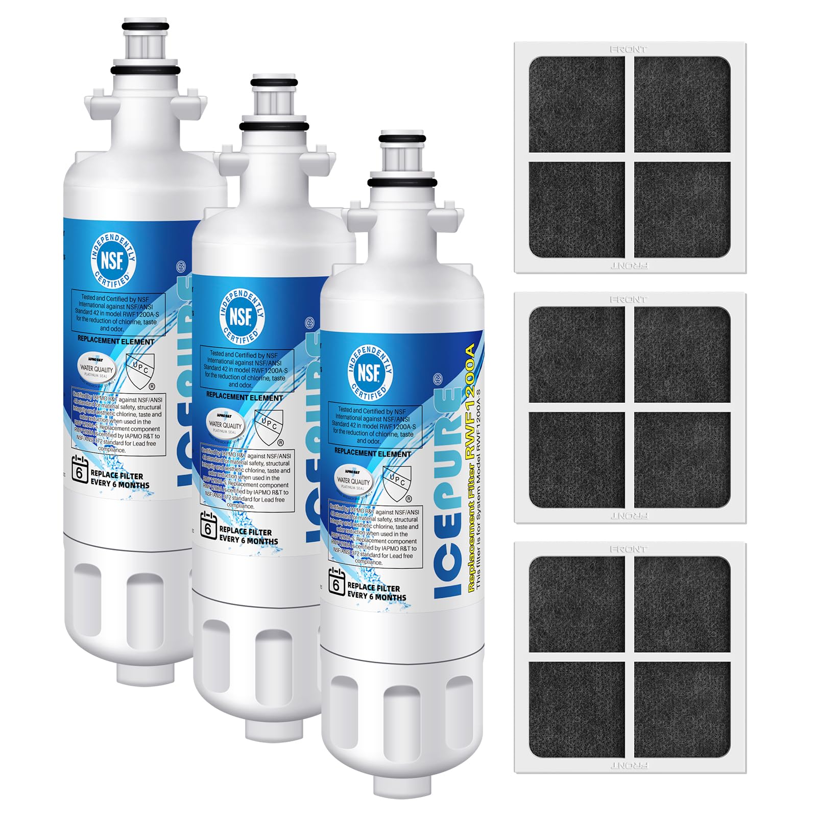 ICEPURE ADQ36006101 Replacement for LG LT700P, Kenmore Elite 9690, ADQ36006102, RFC 1200A, 46-9690 469690, ADQ36006101-S, LFXS30766S, WSL-3, FML-3, Refrigerator Water and LT120F Fresh Air Filte,3Combo