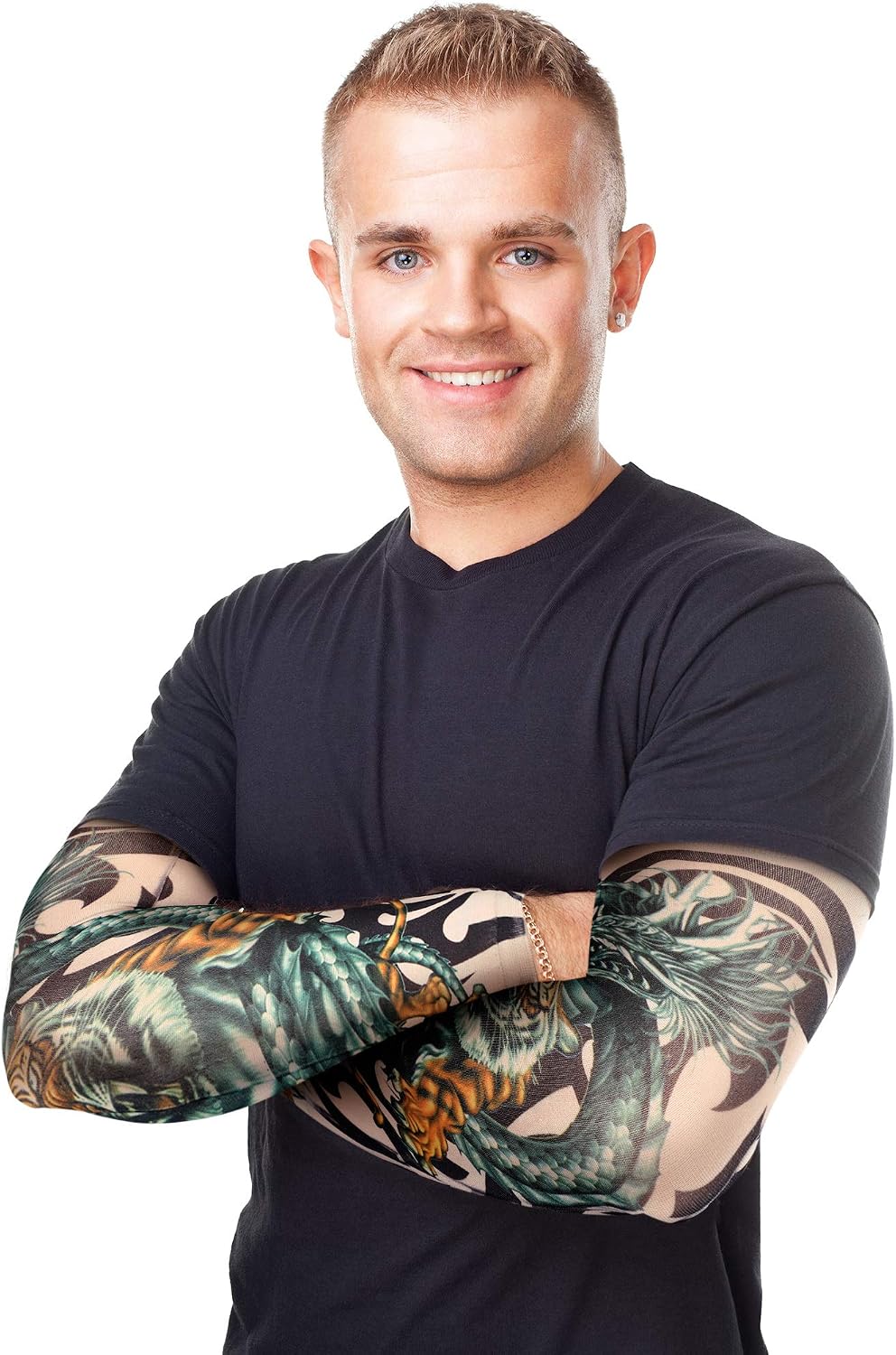 Boao 20 Pcs Temporary Tattoo Sleeve for Men Women UV Sun Protection Sleeves Arm Compression Sleeves for Sport Cycling Fishing