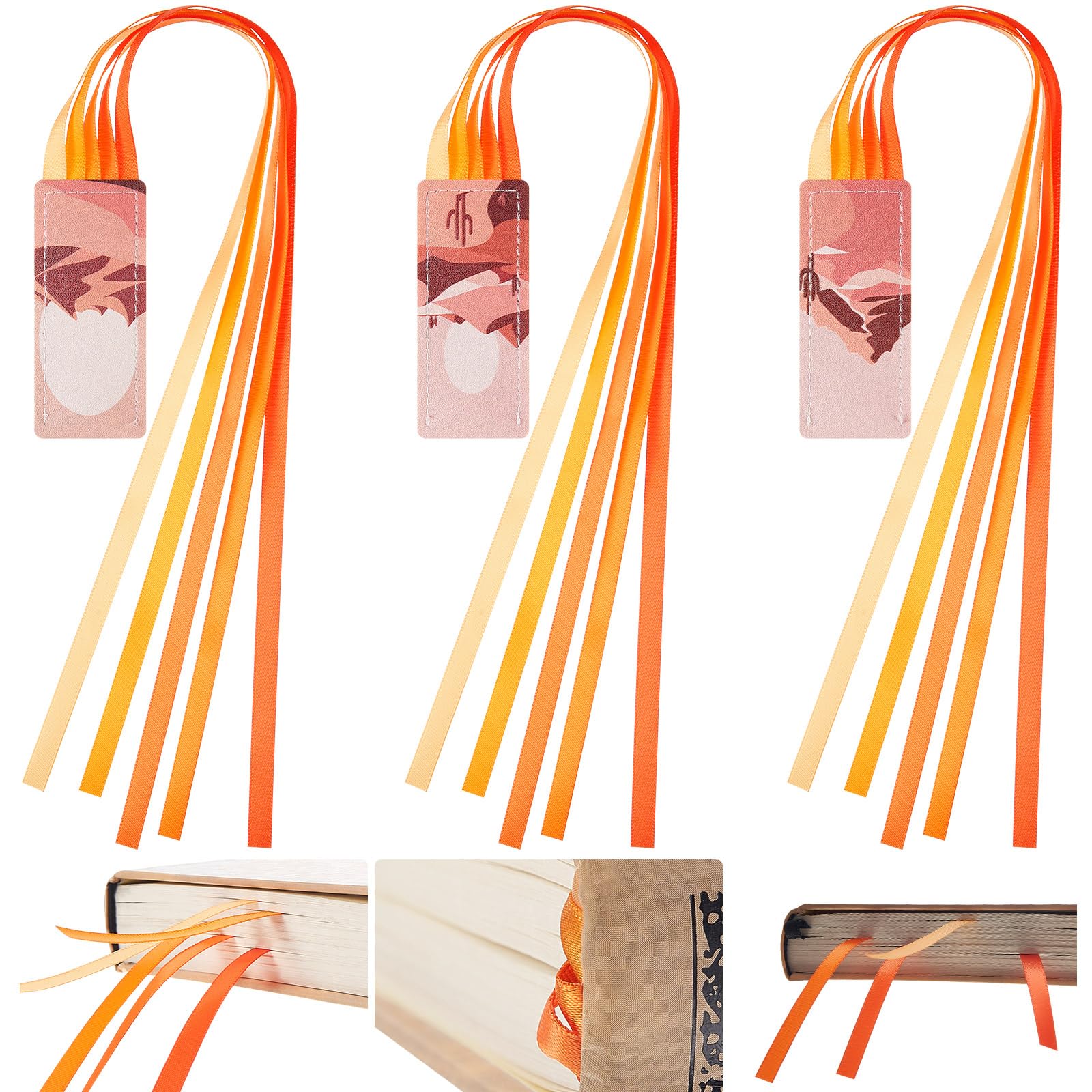 Outus 3 Pieces Bible Ribbon Bookmark Markers Artificial Leather Bookmark with Colorful Ribbons for Books(Boho Style,Warm Colors)