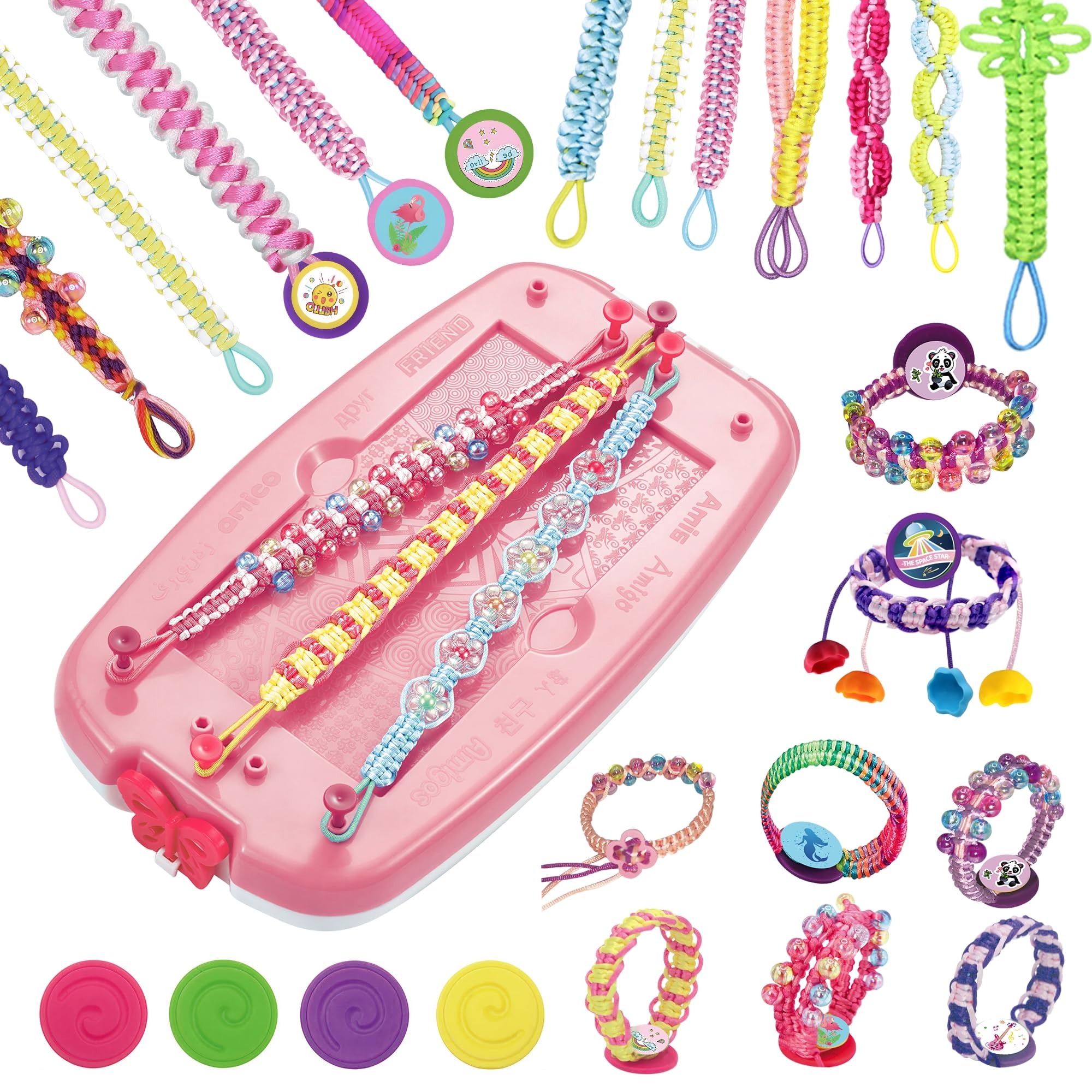 Kimsky Braccialetti dell'amicizia fai da te per bambini, set di braccialetti dell'amicizia, adatti per ragazze di 6-12 anni, fai da te per bambini, colore rosso rosa