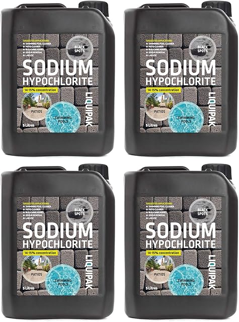 Liquipak Sodium Hypochlorite 20L Patio Cleaner | High Strength, Swimming Pool Liquid Chlorine 4x5L
