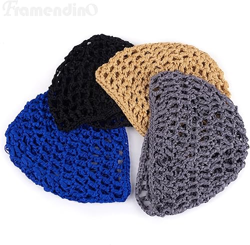 Miniatura 26 de Framendino, Red de ganchillo de malla para el pelo de rayón de punto de redecilla de redecilla de pelo adorno para dormir por la noche, accesorios