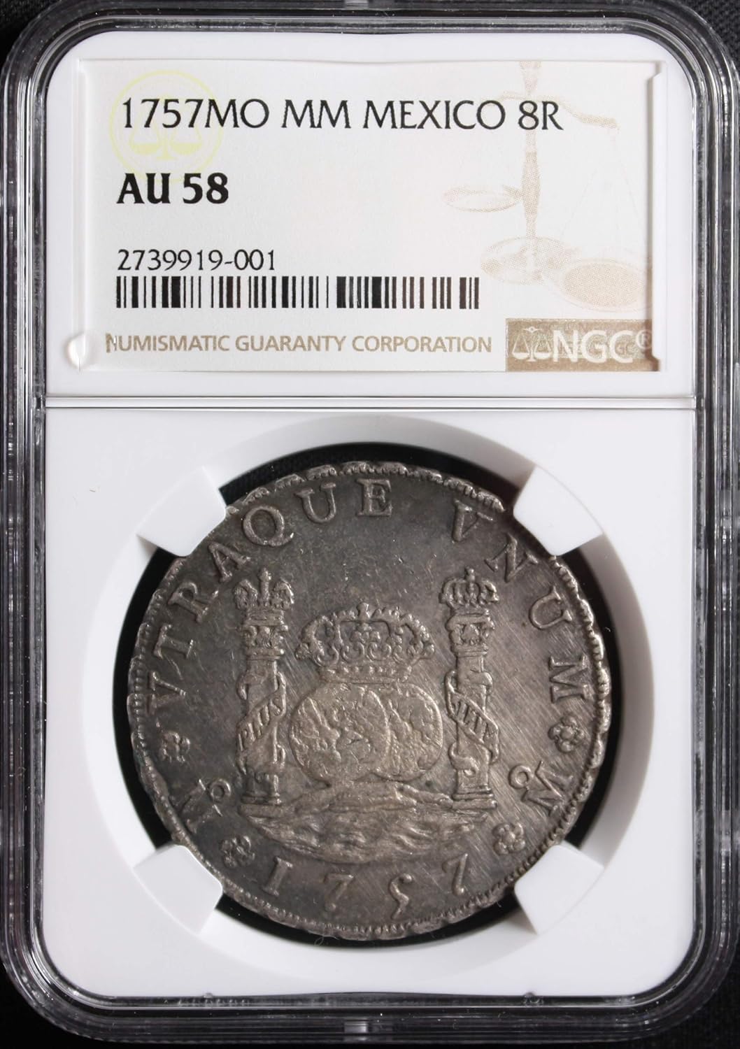 1757 MO Mexico 8 Reales Silver Coin Pillar Coin 8 Reales AU58 NGC at