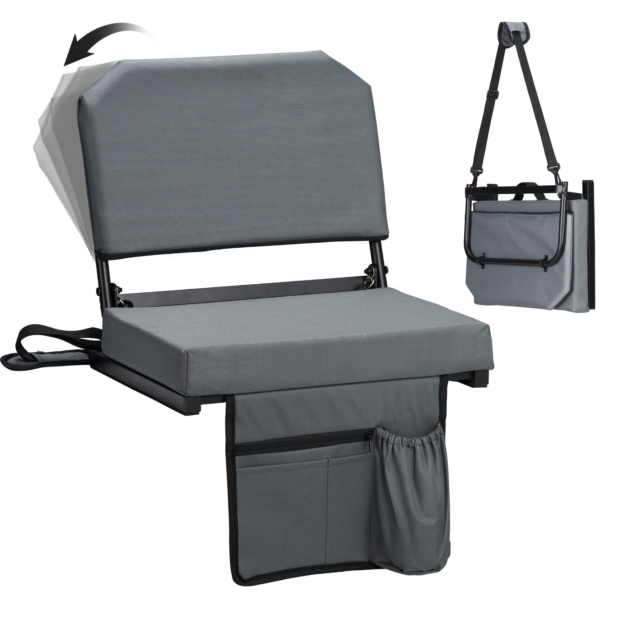 Dragosum Stadium Seats with Back Support Swivel, Bleacher Chairs with Shoulder Strap & Cup Holder, Upholstered Portable Folding Bleacher Seats