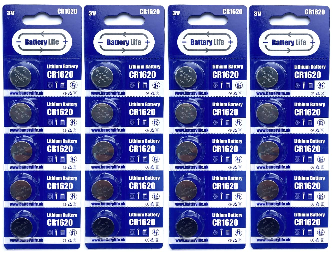 Battery LifeCR1620 Batteries 3V Coin Button Cell CR 1620 Lithium Long Life For Car Key fob, Scales, Toys, Watch, LED Lights and More UK Brand (20 pack)